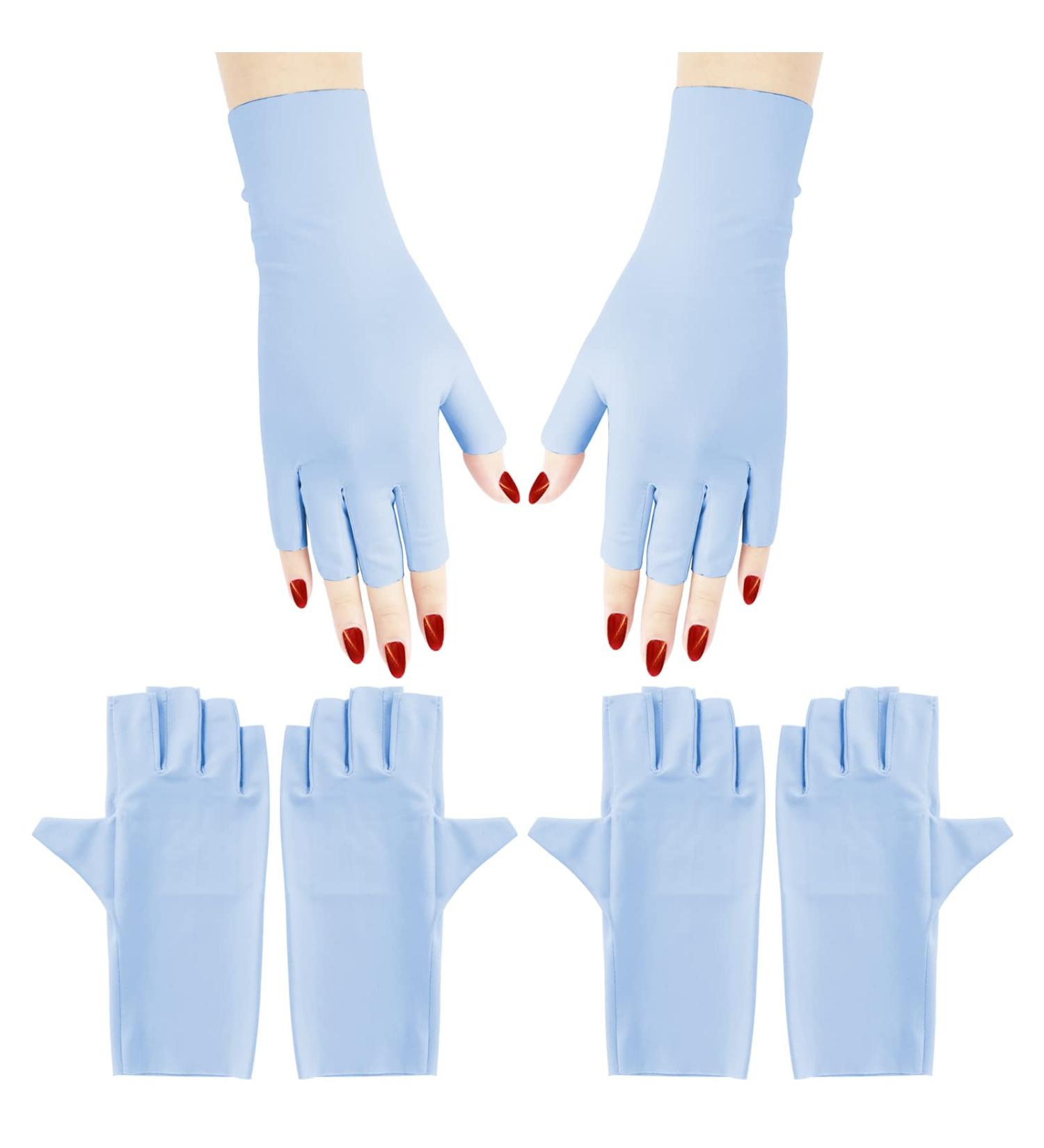 Arqumi UV Gel Nail Lamp Dryer Protection Gloves - 2 Pairs | Gel Manicure Fingerless Anti-UV Gloves for Nail Art - Cyan - Buy Online on SooperMarket.com