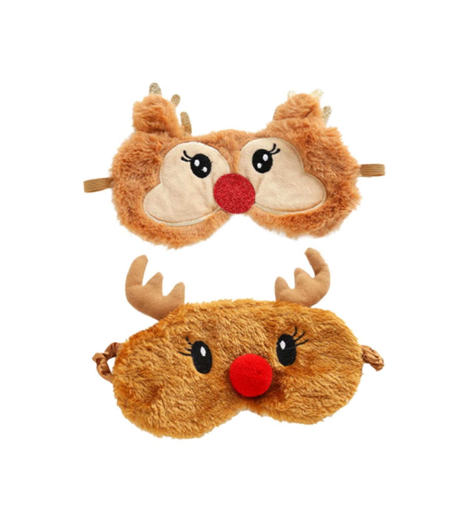 NOLITOY Christmas Deer Eye Mask - 2pcs Plush Blackout Sleep Masks | Furry Animal Eye Shades for Travel & Relaxation - Buy Online on SooperMarket.com
