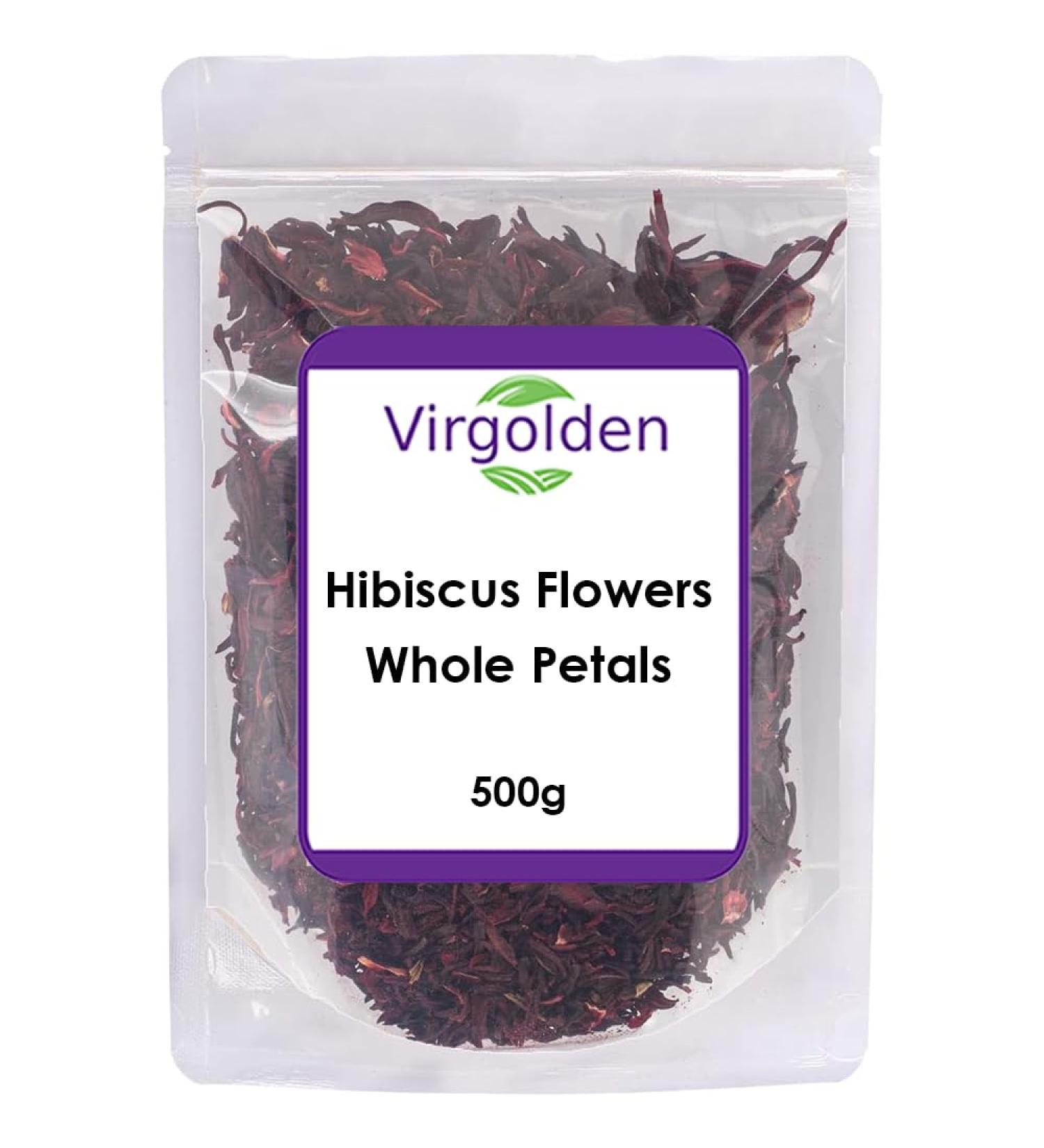 Hibiscus Flowers Whole Petals 500g by Virgolden - Iced Tea Karkade Draining Detox Treatment for Hibiscus Tea Vegan