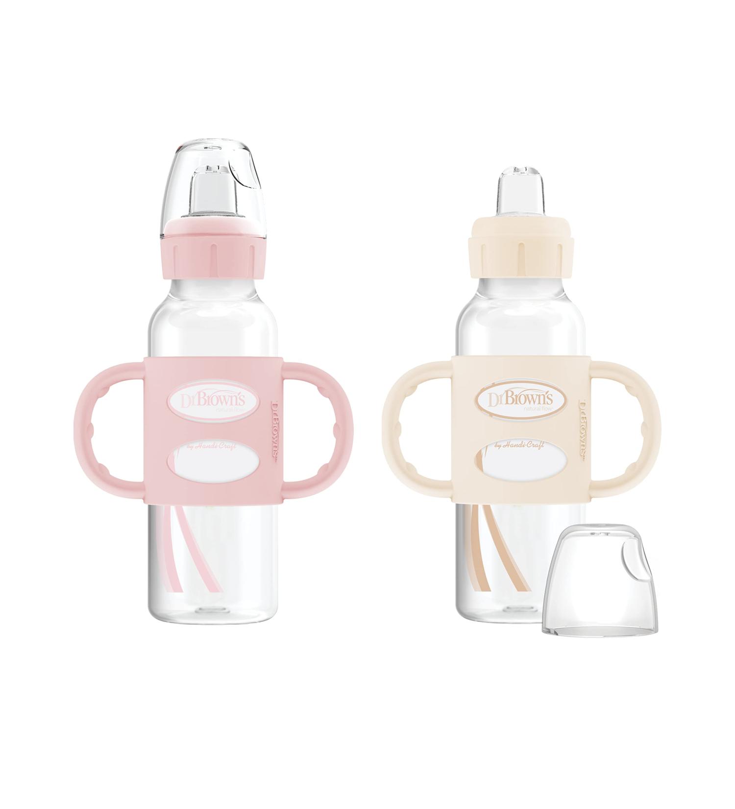 Dr. Brown s Milestones Narrow Sippy Bottle with 100% Silicone Handles Easy-Grip Bottle with Soft Sippy Spout 8oz/250mL BPA Free Light-Pink & Ecru 2 Pack 6m+ 2 Pack Light Pink & Ecru - Buy Online on SooperMarket.com