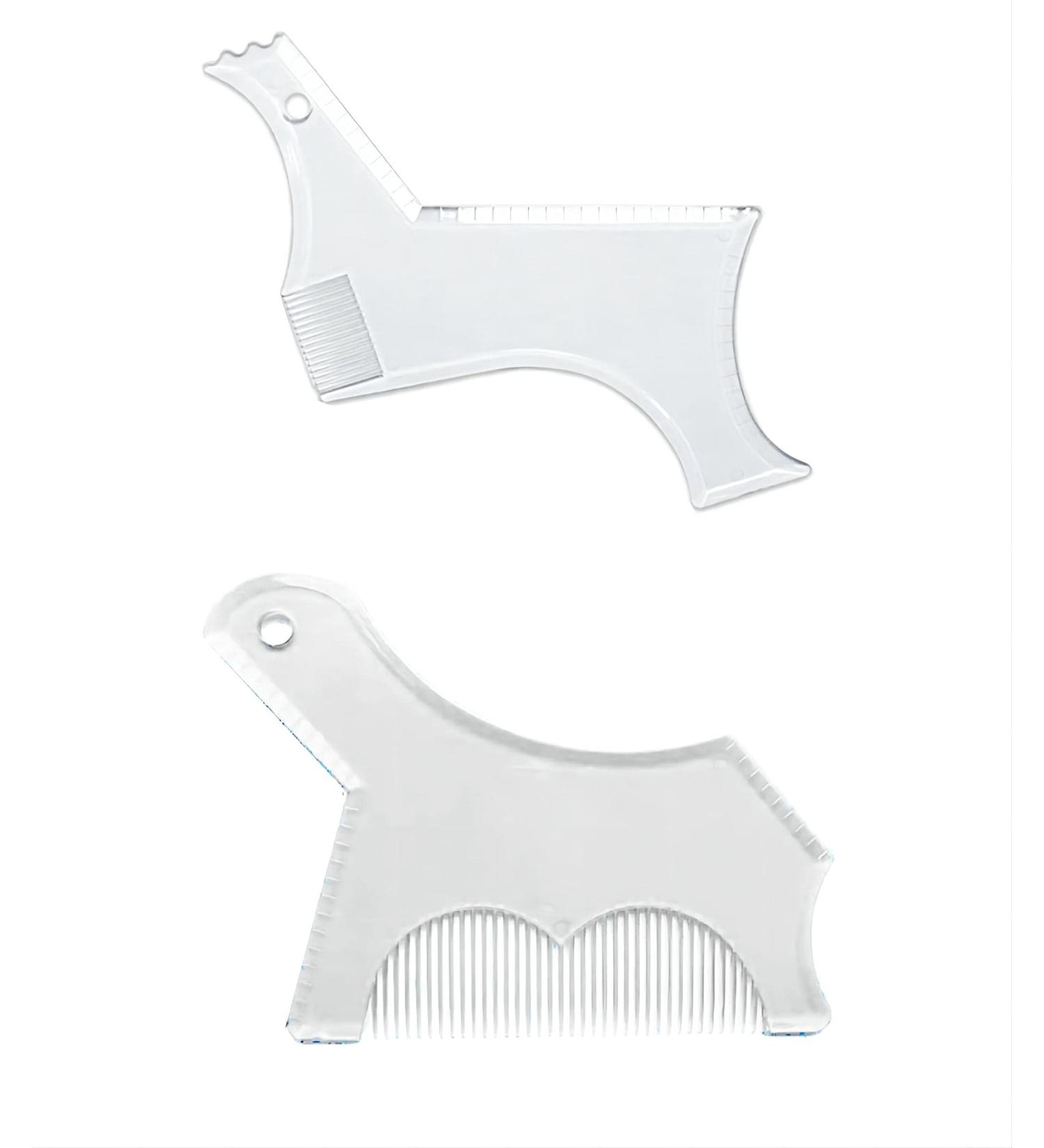 Men's Beard Shaping Tool with Inbuilt Comb - Clear 2pcs | Styling Comb for Goatee Mustache Sideburns | Jaw Cheek/Neck Line Templates for Symmetric/Curve/Step Cut - Buy Online on SooperMarket.com
