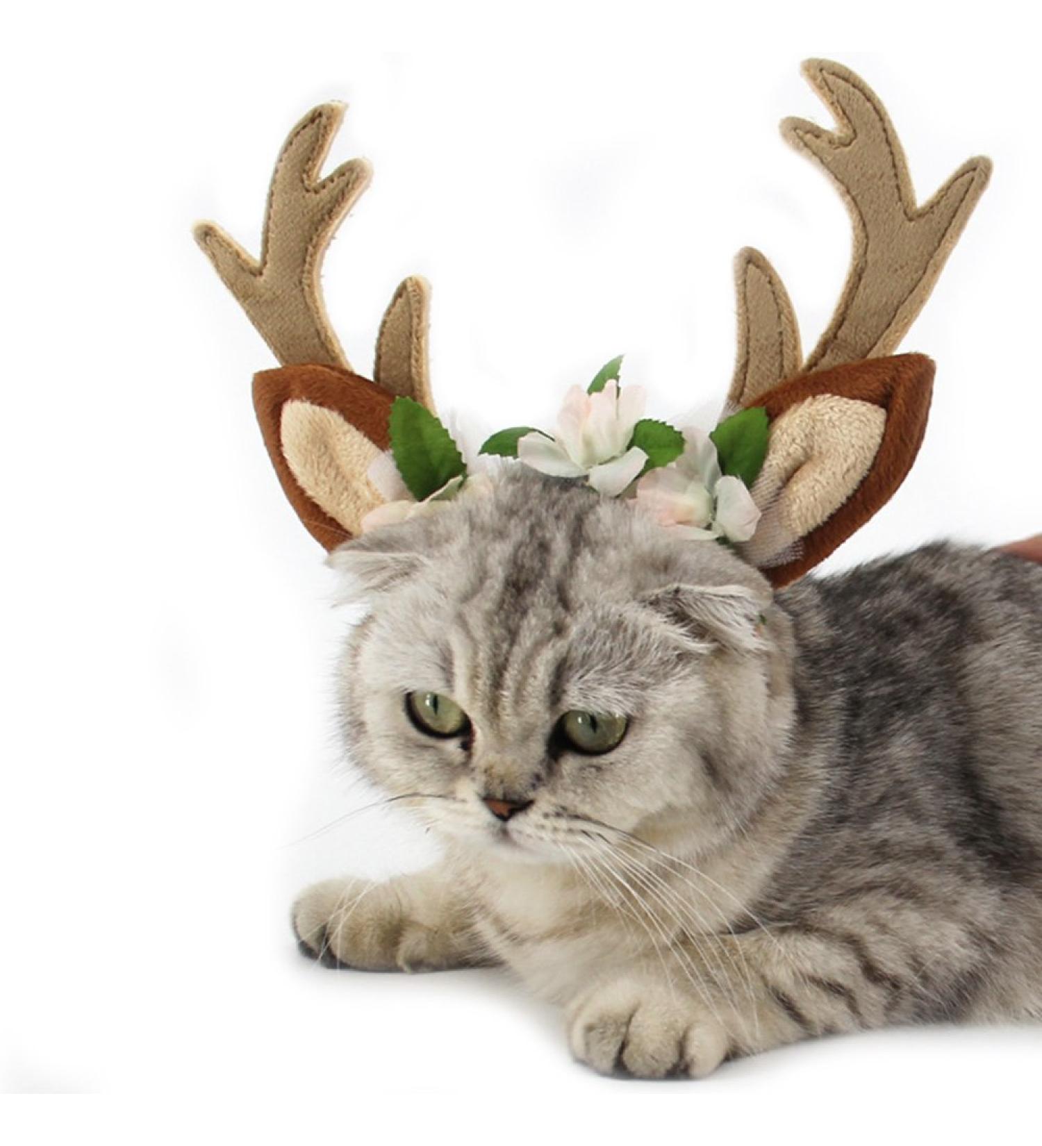 FLAdorepet Dog Elk Antler Reindeer Hat Cap Dog Cat Pet Christmas Costume Outfits Small Big Dog Hat Headwear Hair Grooming Accessories Brown S(for cat and small dog) - Buy Online on SooperMarket.com