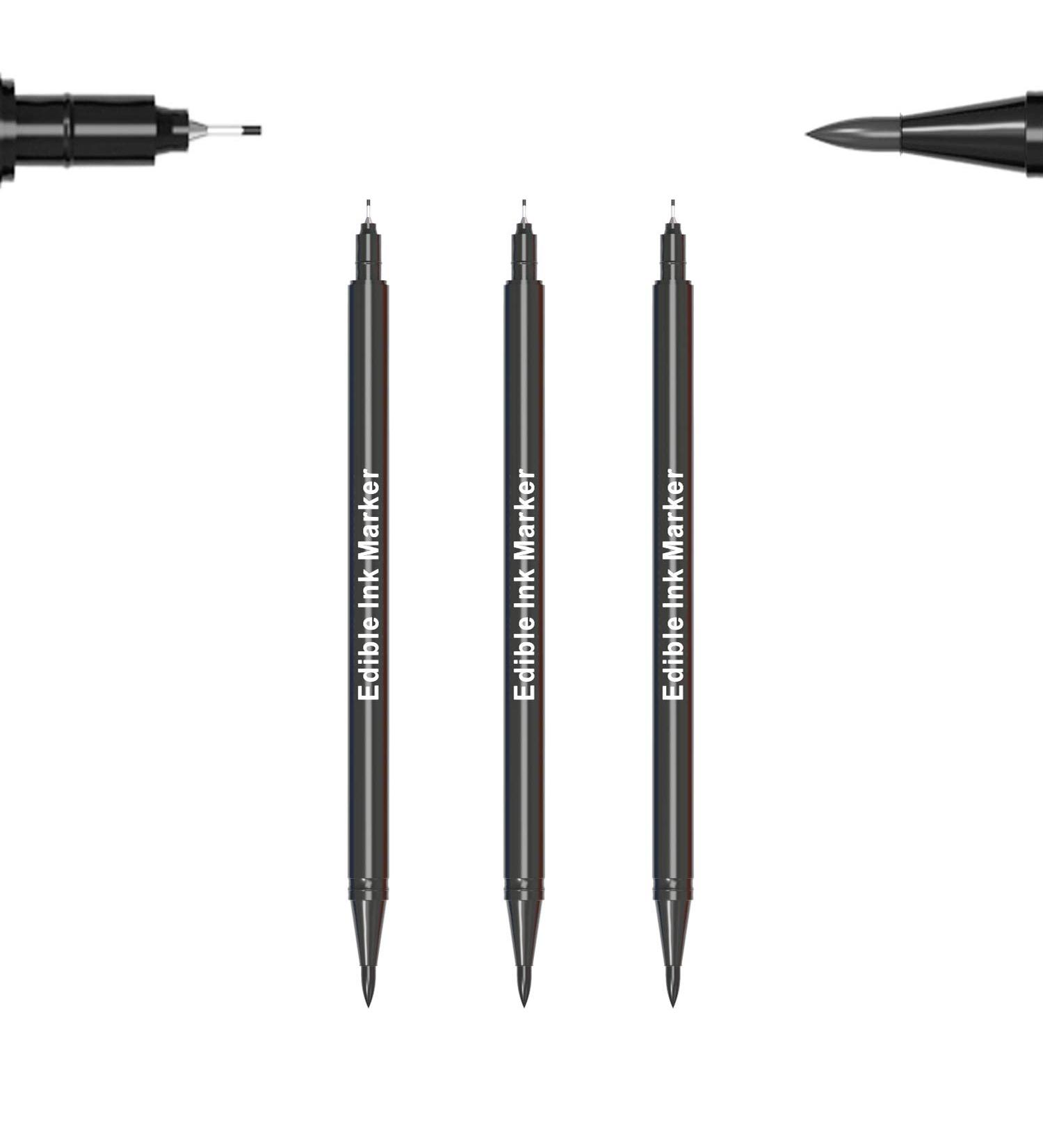 3pcs Black Food Coloring Markers | Double Sided Ultra Fine Tip Edible Pens | Food Grade Gourmet Writer for Decorating, Painting, Drawing | Ideal for Baking, Fondant, Cake, Cookie, Frosting | By Edibleink - Buy Online on SooperMarket.com