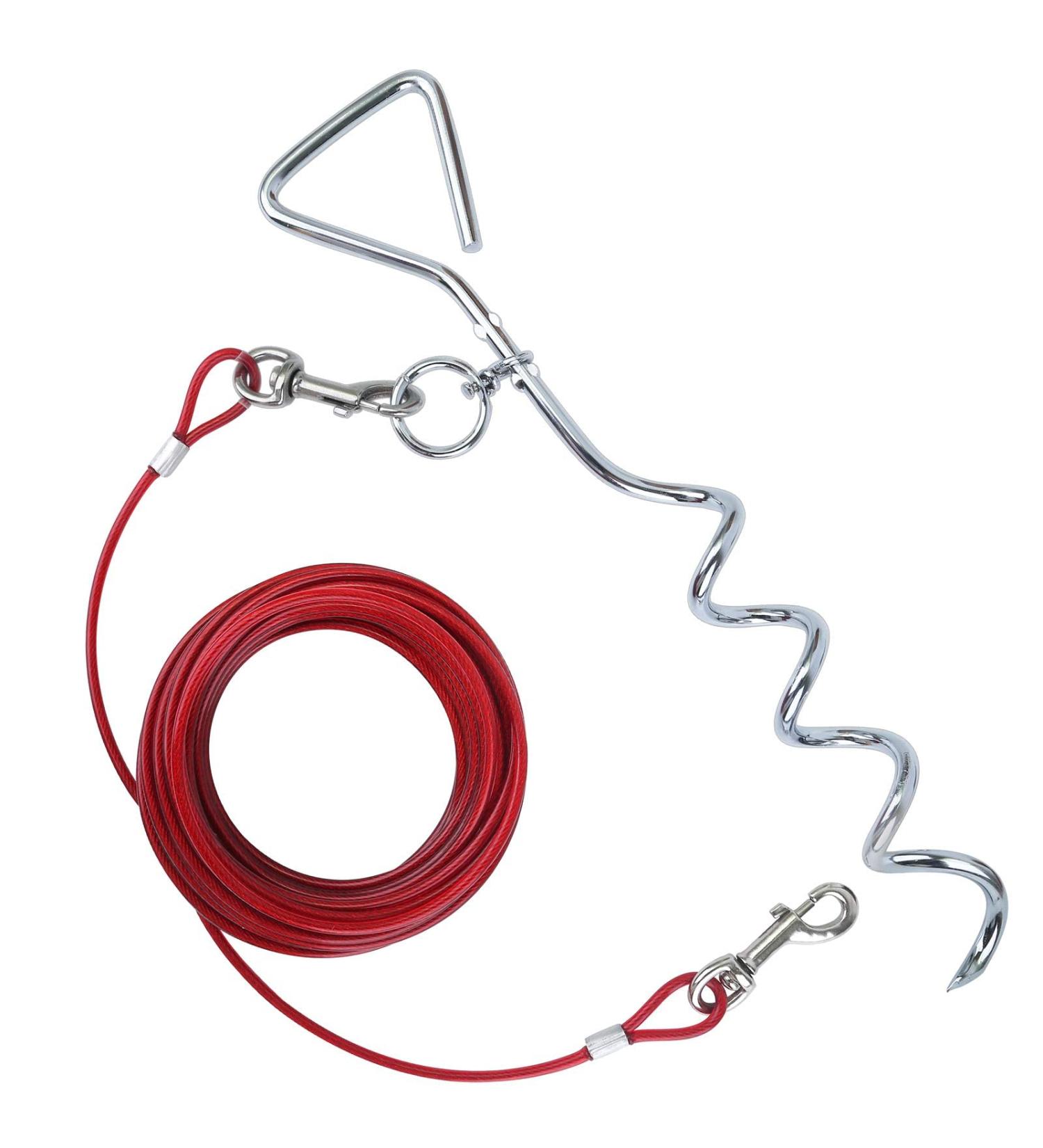 32ft Red Dog Tie Out Cable & Stake for Outdoor Play and Camping - Buy Online on SooperMarket.com