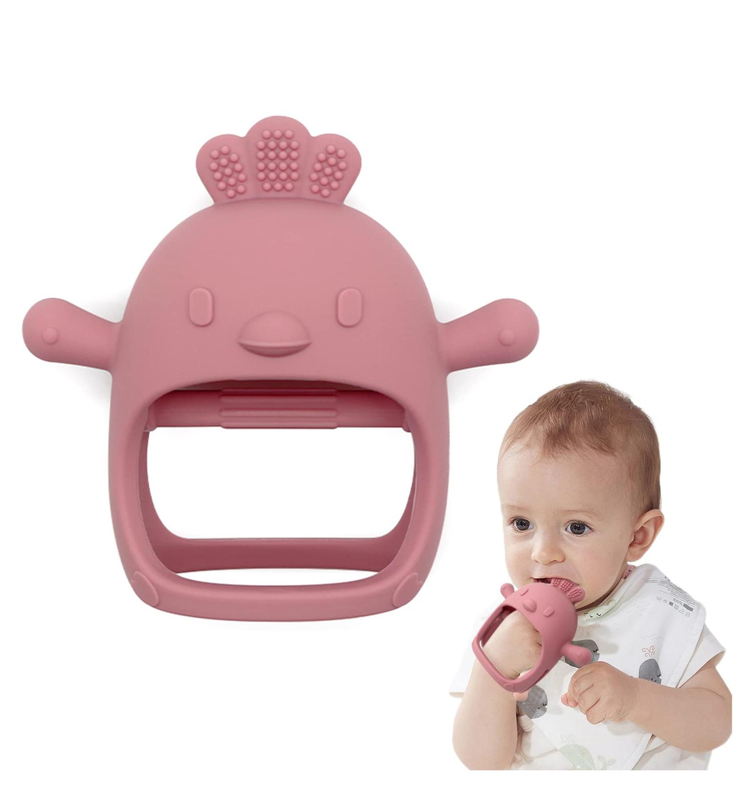 Chick Shape Baby Teething Toys | Food-Grade Silicone Teether for Soothing Pain Relief | Easy-to-Grip Baby Chew Toy (Dark Pink) - Buy Online on SooperMarket.com
