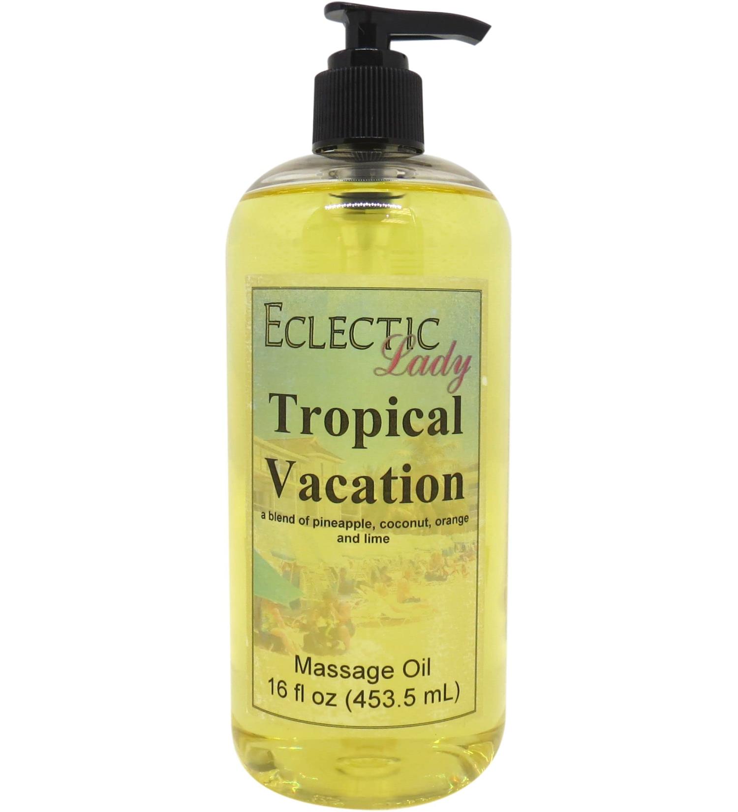 Tropical Vacation Massage Oil - 16 oz Sweet Almond & Jojoba Oil Preservative Free Aromatherapy & Relaxation - Buy Online on SooperMarket.com