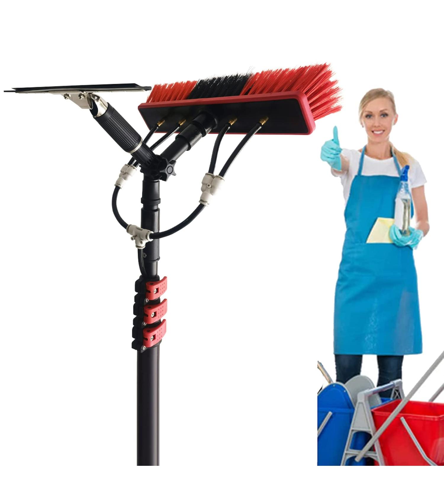 photovoltaic cleaner Window Cleaning Pole Kit Water Fed Pole Kit Window Cleaning Pole Water Fed Telescopic Brush Extendable Cleaner Conservatory Roof 55cm Brush Head 9M/30FT - Buy Online on SooperMarket.com
