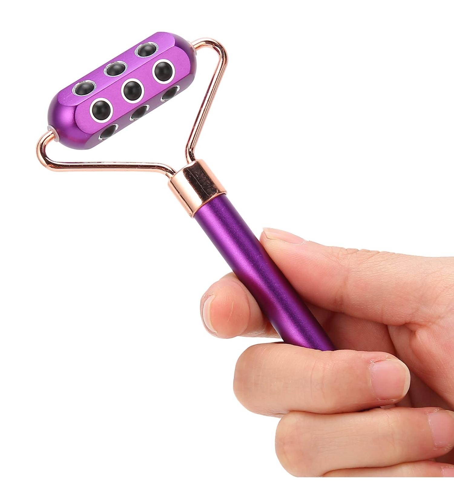 18 Germanium Stones Face Massage Roller | Manual Facial Tool for Fine Lines & Wrinkles Relief - Portable Skin Care Roller (Purple - Buy Online on SooperMarket.com