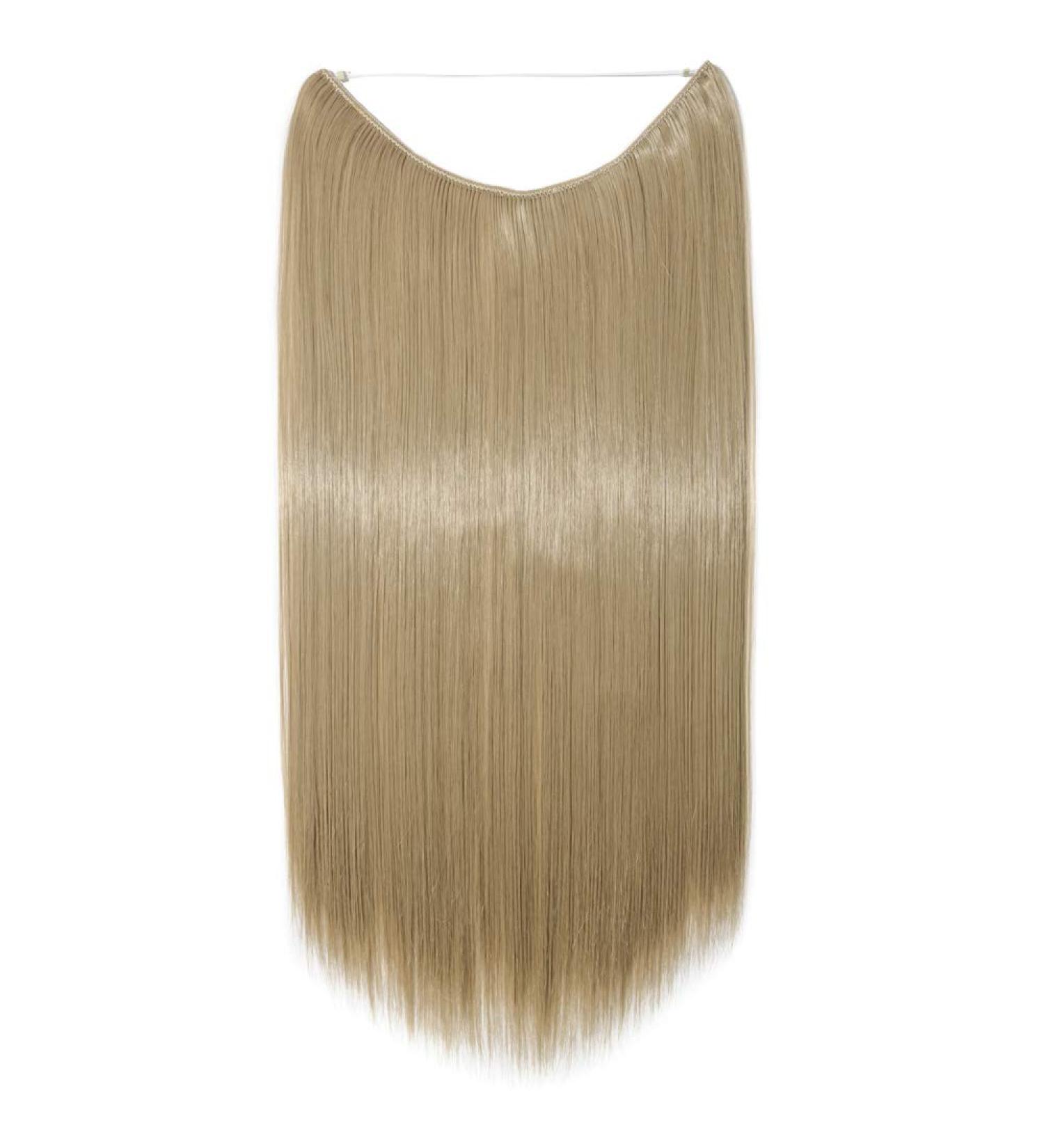Silk-Co Hair Extensions - 50cm Ash Blond Smooth Synthetic Hair with Invisible Cord & Rubber Band Sealing Extensions for Women - Buy Online on SooperMarket.com