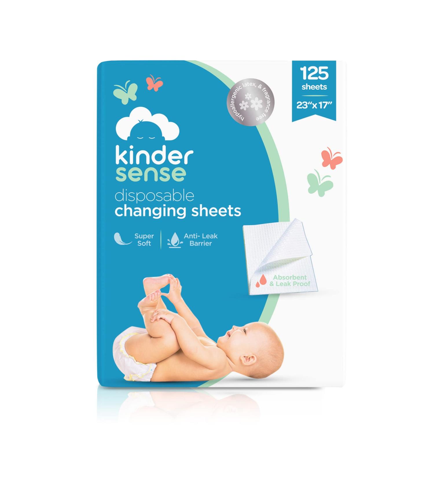 Kindersense Disposable Changing Sheets (125 Sheets) | Portable Diaper Changing Pad Liners | Waterproof & Leak Proof Infant Changing Mat - Buy Online on SooperMarket.com