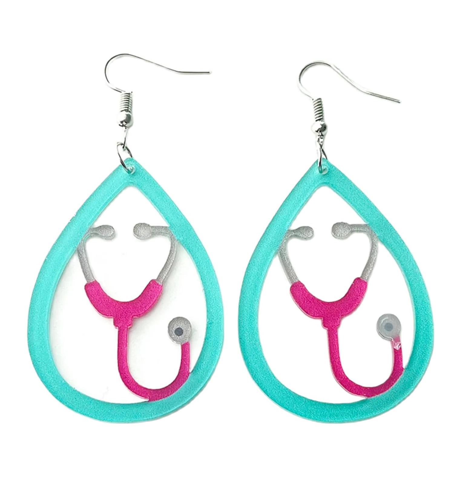 Nurses Day Stethoscope Pills Medical Heart Teardrop Drop Dangle Earrings for Women Nurses Week Appreciation Gifts Cutie Creative Handmade Acrylic Nurse Gifts
