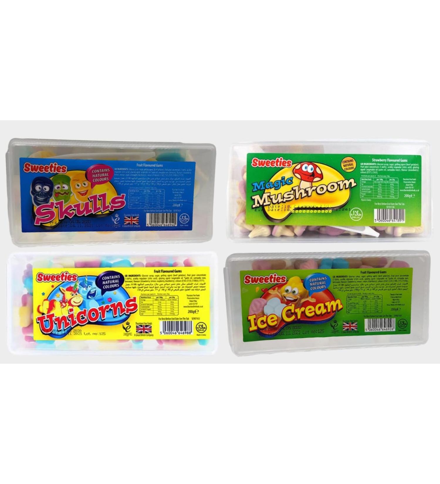 Sweeties Fan Favourites Candy Set - Unicorns Mushroom Ice Cream and Skulls 200g x 4 Tubs - Ideal Sweet Treat for Spooky Times from Kingdom Supplies - Buy Online on SooperMarket.com