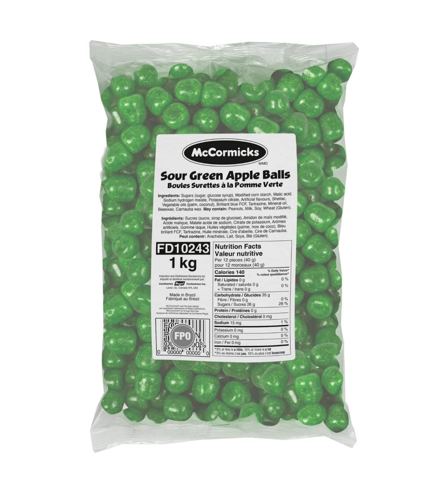 McCormicks Green Apple Sour Balls - Bulk Candy Bag 1 Kilogram - Buy Online on SooperMarket.com