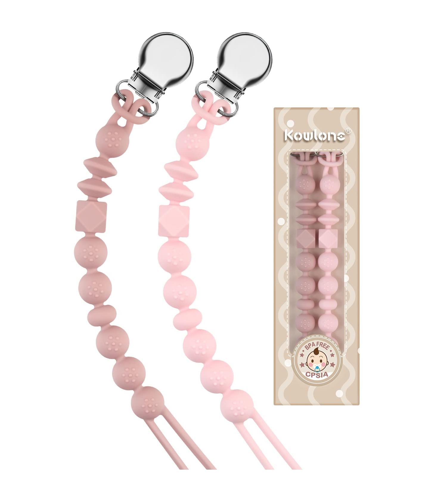 Kowlone Silicone Dummy Clip - Binky Holder for Teething Baby - Quartz Pink - Buy Online on SooperMarket.com