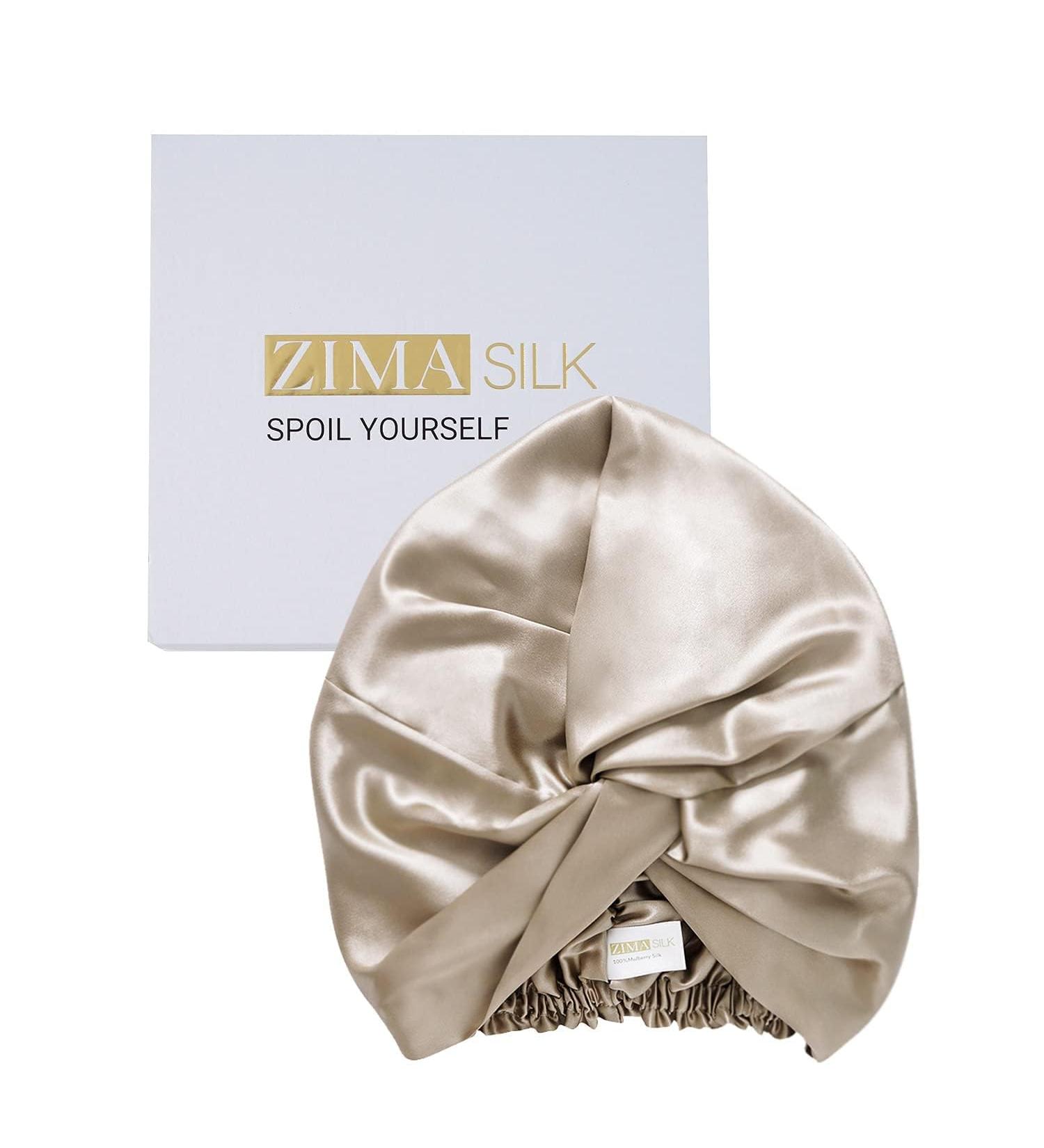 Zimasilk 22 Momme 100% Mulberry Silk Sleeping Hood for Women - Natural Hair Care Elastic Stay-On Design Classic Pleated - Gray-Brown - Buy Online on SooperMarket.com