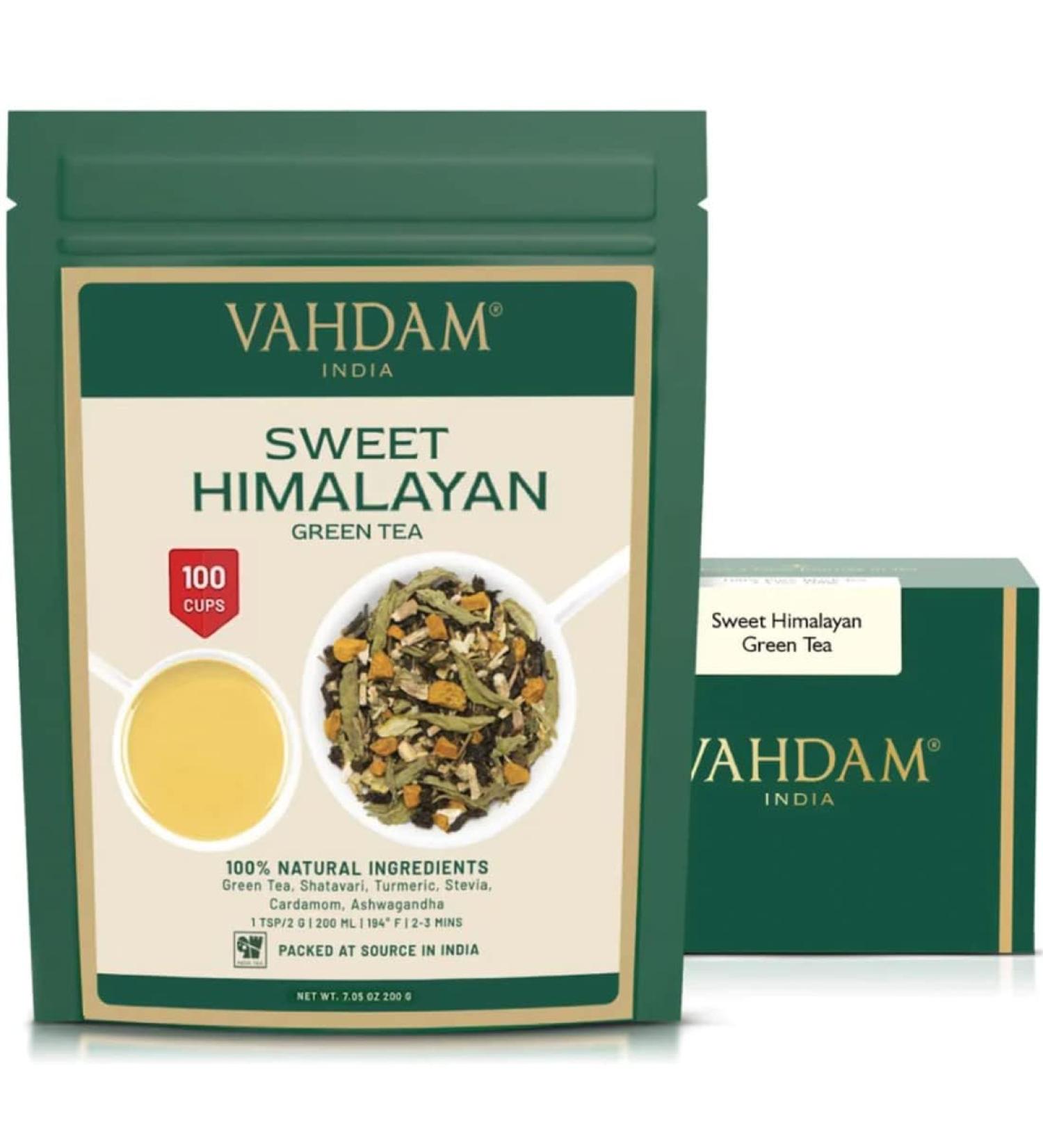 VAHDAM Sweet Himalayan Green Tea Blend | Pure Leaves from the Himalayas | Easy Brewing and Delicious Taste - Buy Online on SooperMarket.com