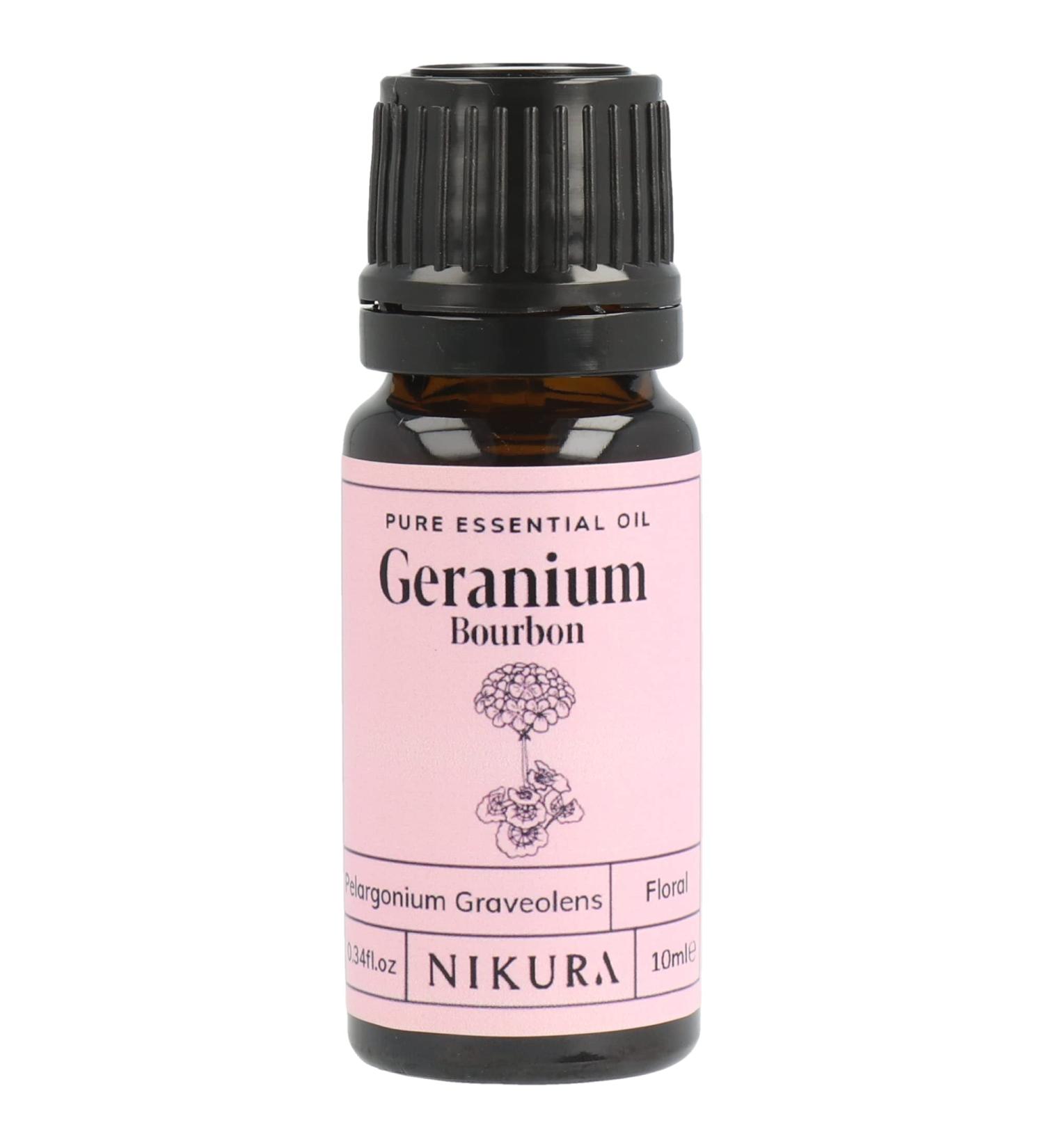Nikura Geranium Essential Oil 10ml - 100% Pure Natural Oil for Sleep, Diffusers, Candle-Making, Bath, Anxiety, Skin | Vegan & UK Made - Buy Online on SooperMarket.com