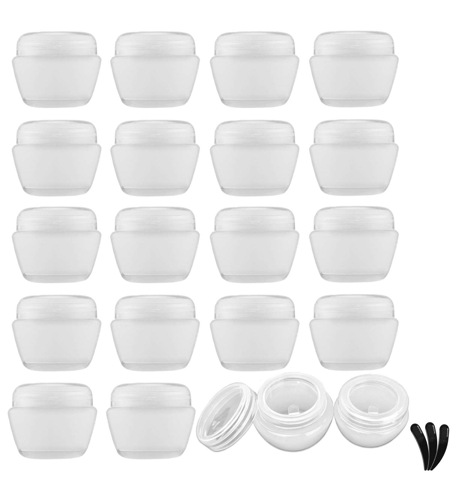 Alledomain 20 Clear Cosmetic Pots 10ml/10g + 3 Refillable Mini Spades - Travel-Friendly Cream Containers | Buy Now! - Buy Online on SooperMarket.com