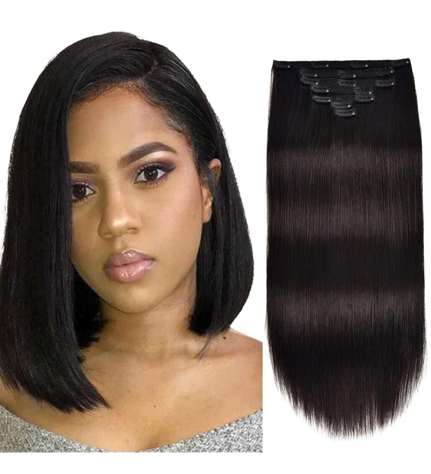 Double Weft Remy Human Hair Clip In Extensions 12 Inch #1B Natural Black - 70g 7pcs Silky Straight - Pack of 7 - Shop Now! - Buy Online on SooperMarket.com