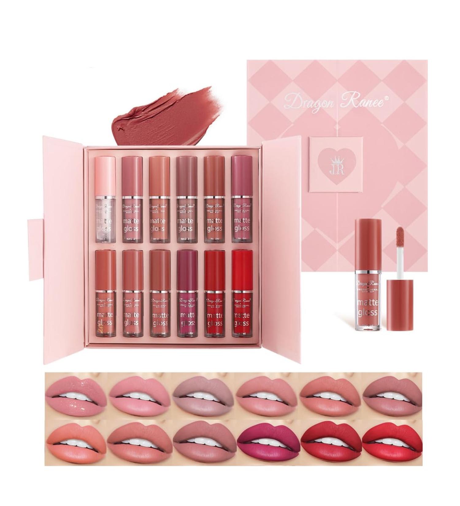 Matte Liquid Lipstick Set - 12 Colors Velvet Waterproof Lipstick & Lip Plumper | Long-Lasting Makeup Gift Box - Buy Online on SooperMarket.com