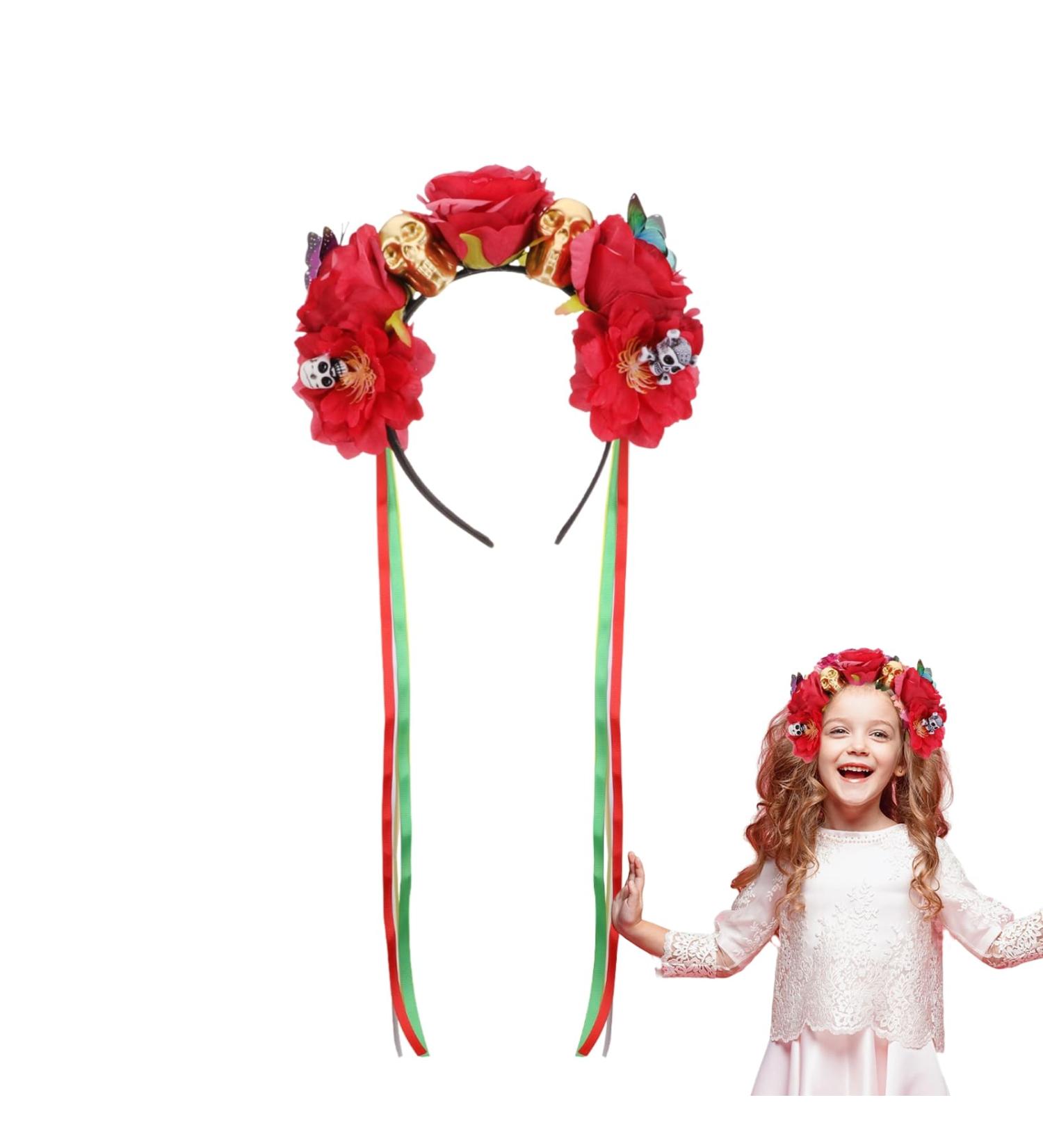Minkissy Halloween Flower Headband Mexican Rose Flower Crown Skull Headpiece dia de los muertos Flower Crown (Red) - Buy Online on SooperMarket.com
