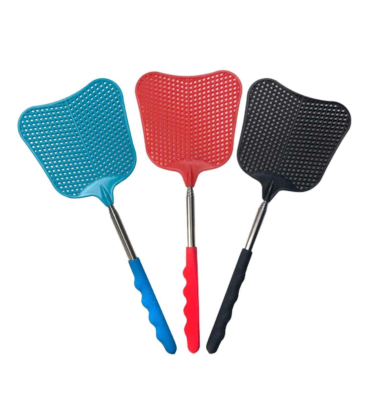 Buy 3-Piece Fly Swatter Set - Extendable Stainless Steel Fly Catcher for Mosquitoes & Insects (Black Red Blue) | International Shipping Available - Buy Online on SooperMarket.com