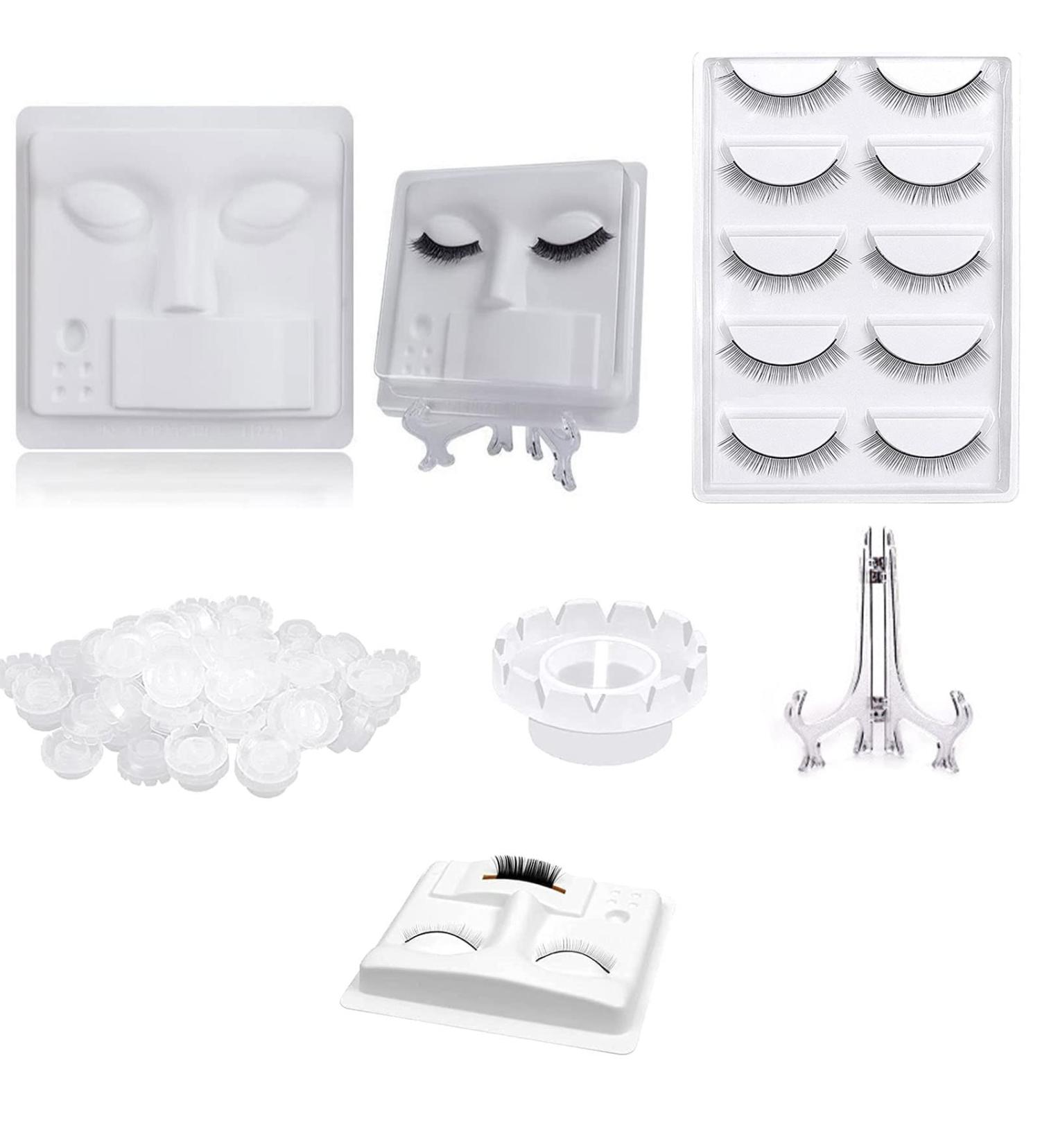 Premium Eyelash Extension Kit - 3 in 1 Practice Tray & 5 Pairs Training Lashes for Beginners - Includes 100pcs Classic Individual Lashes & Glue Cups - Buy Online on SooperMarket.com