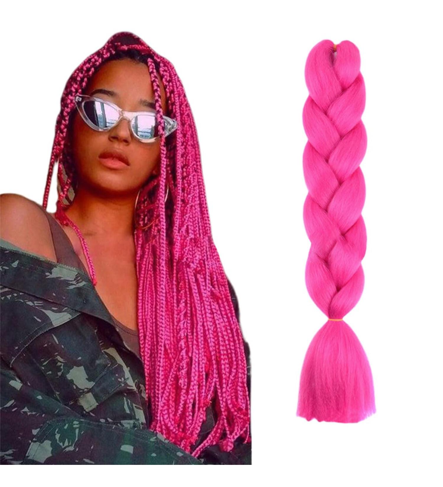 prinfantasy Braiding Hair Long Braid Hair Extensions Synthetic Braiding Hair Hot Pink Halo Hair Extension DIY Braiding Hair Pink Hair Extensions GBBZ018 GBBZ018 24 inch - Buy Online on SooperMarket.com