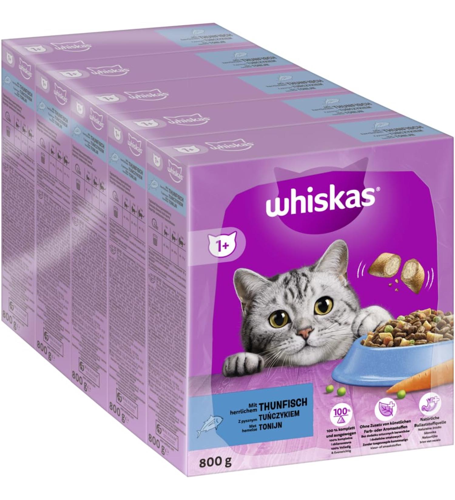 Whiskas Adult 1+ Dry Cat Food Tuna - 5x800g Packs | Premium Dry Food for Adult Cats - Available in Various Packaging - Buy Online on SooperMarket.com