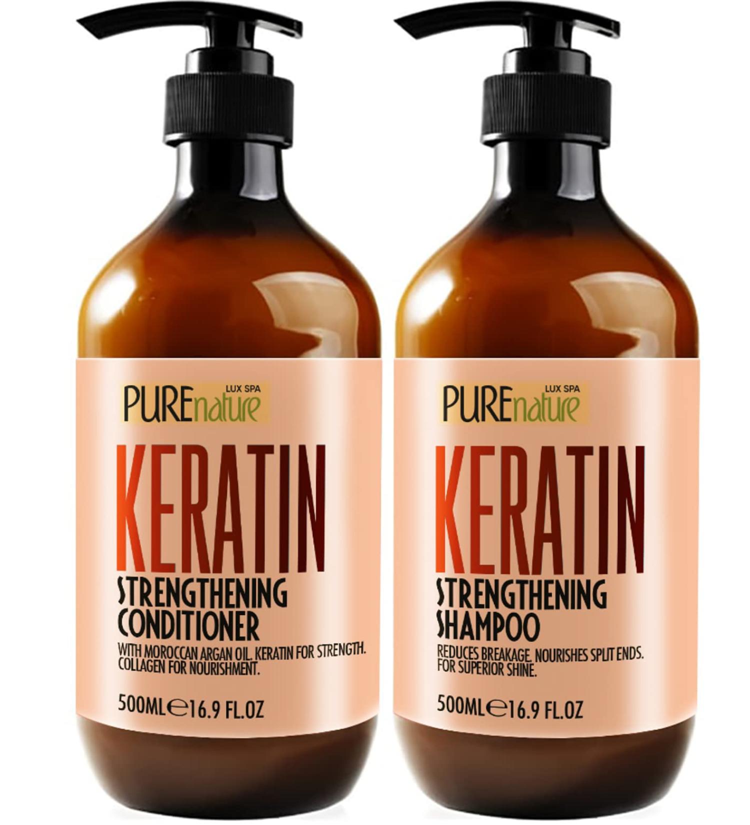 Keratin Shampoo and Conditioner Set - Sulfate Free with Moroccan Argan Oil - Moisturizing Treatment for Hair Thickening, Volume, and Shine - Men and Women - Buy Online on SooperMarket.com