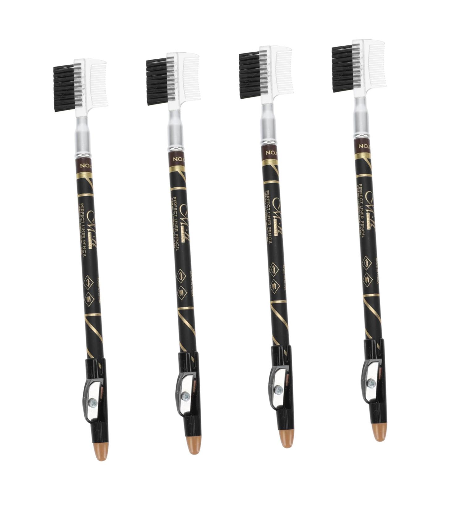 MUSISALY 4pcs Two-in-one Eyebrow Pencil Eyebrow Pencils with Pencil Sharpener Eyebrow Cosmetics Wooden Brown - Buy Online on SooperMarket.com