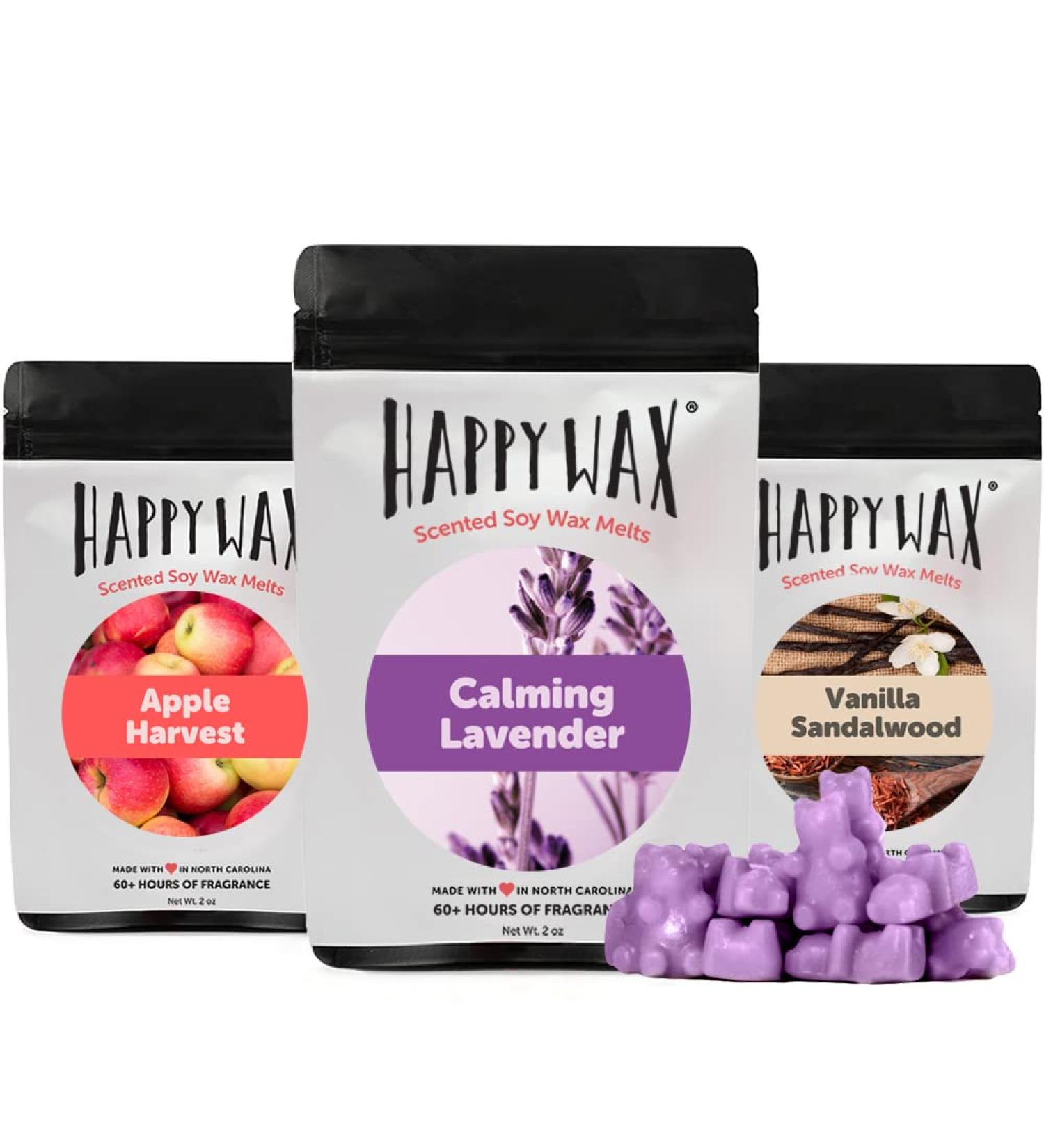 Happy Wax Fan Favorites Collection - 6 oz Scented Soy Wax Melts - Apple Harvest, Calming Lavender, Vanilla Sandalwood - Buy Online on SooperMarket.com