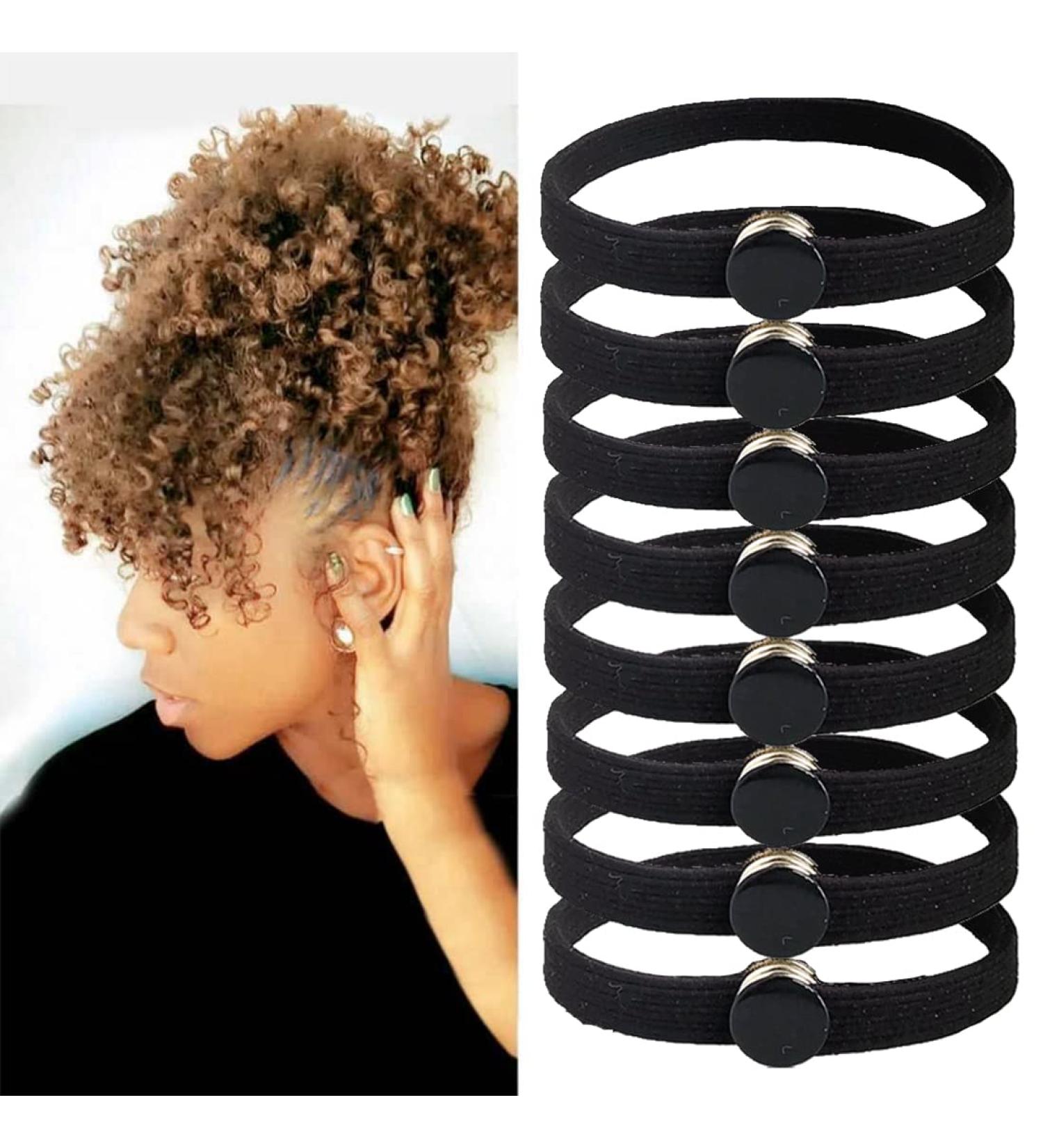 MILAMIYA High Elasticity Snap Hair Ties for Thick & Curly Hair | Connectable Hair Rope | No Slip Adjustable Hairband for Puff Ponytail - 8PCS, Black - Buy Online on SooperMarket.com