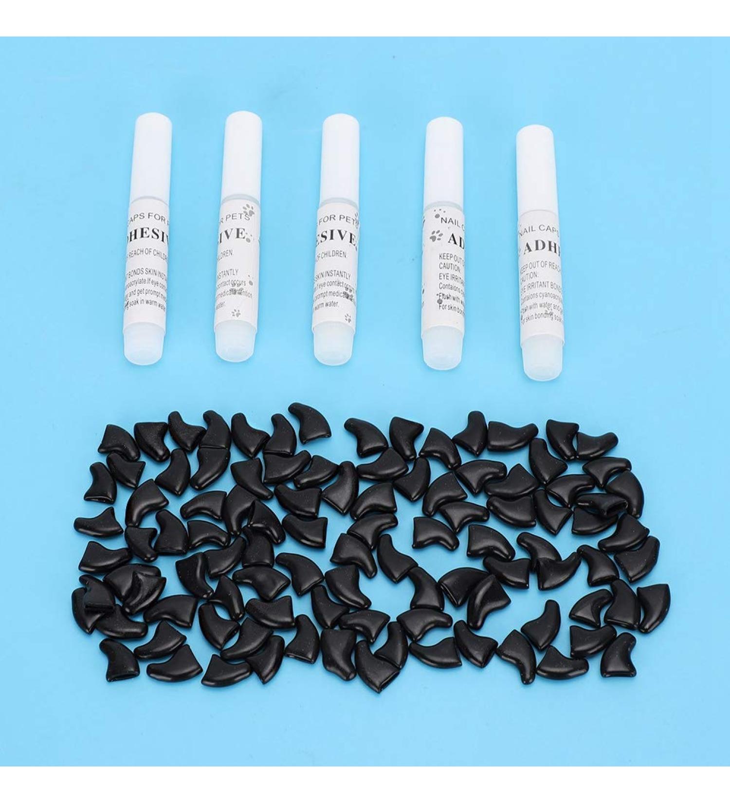 Tmishion Cat Nail Caps & Dog Paw Anti-Scratch Claw Protective Sleeves - 100 Soft Pet Nail Caps in Cool Black for Cats & Dogs - International Shipping Available - Buy Online on SooperMarket.com