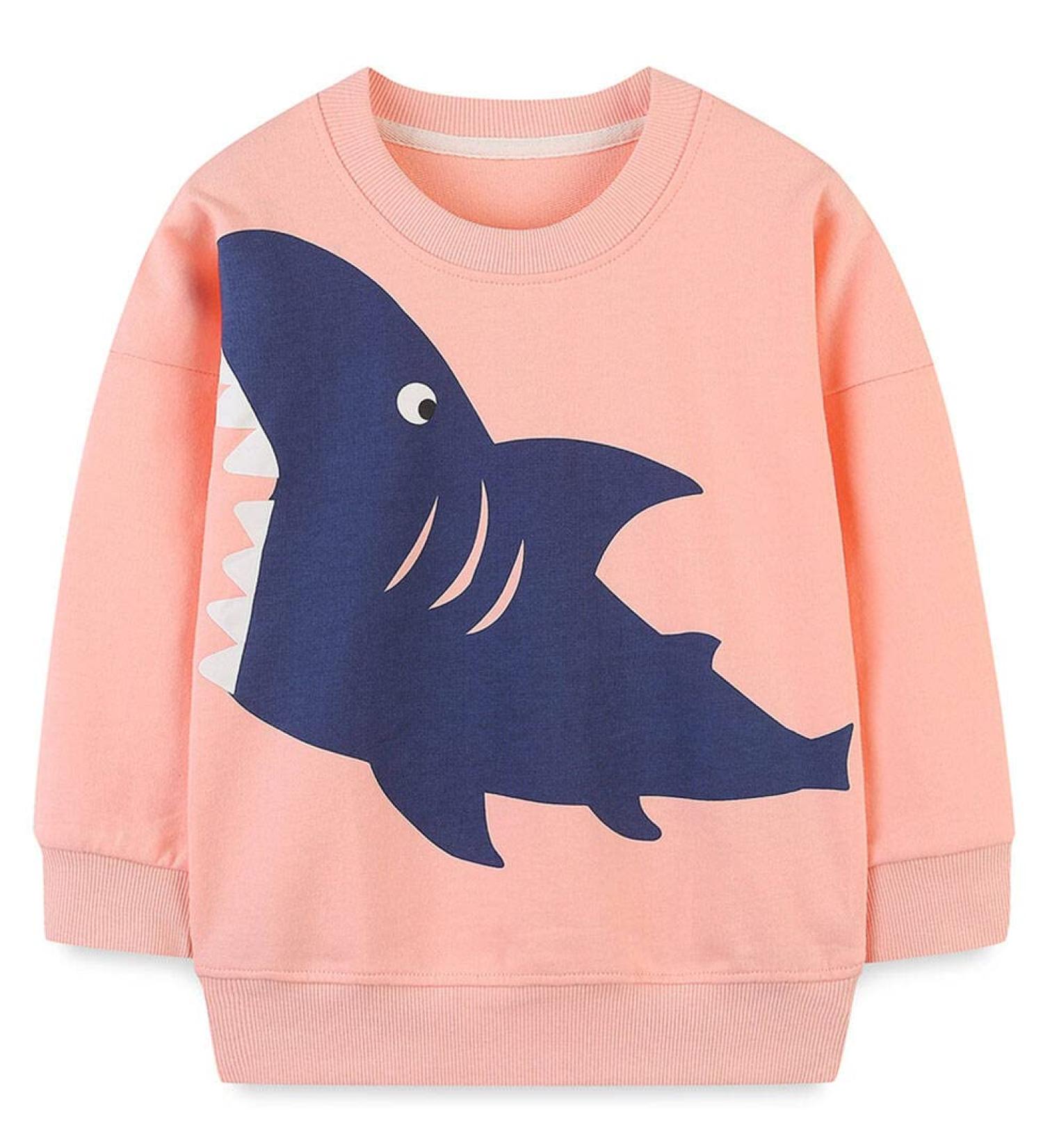 Girls Cotton Sweatshirt for Kids | Casual Long Sleeve Pullover | Shark Design | Toddler Clothes | Ages 1-12 - Buy Online on SooperMarket.com