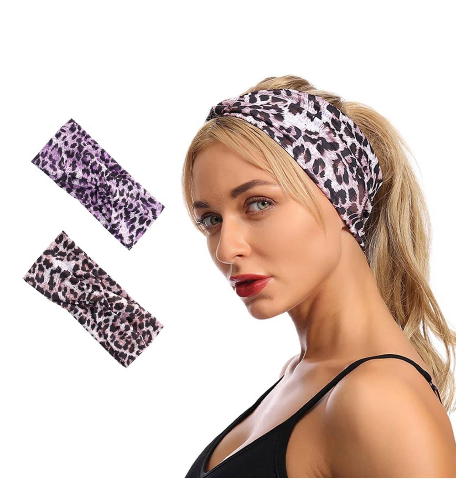 Wiwpar Boho Headbands for Women - Criss Cross Elastic Leopard Twist Hair Wraps | Pack of 2 for Yoga & Outdoor Style 3 - Buy Online on SooperMarket.com