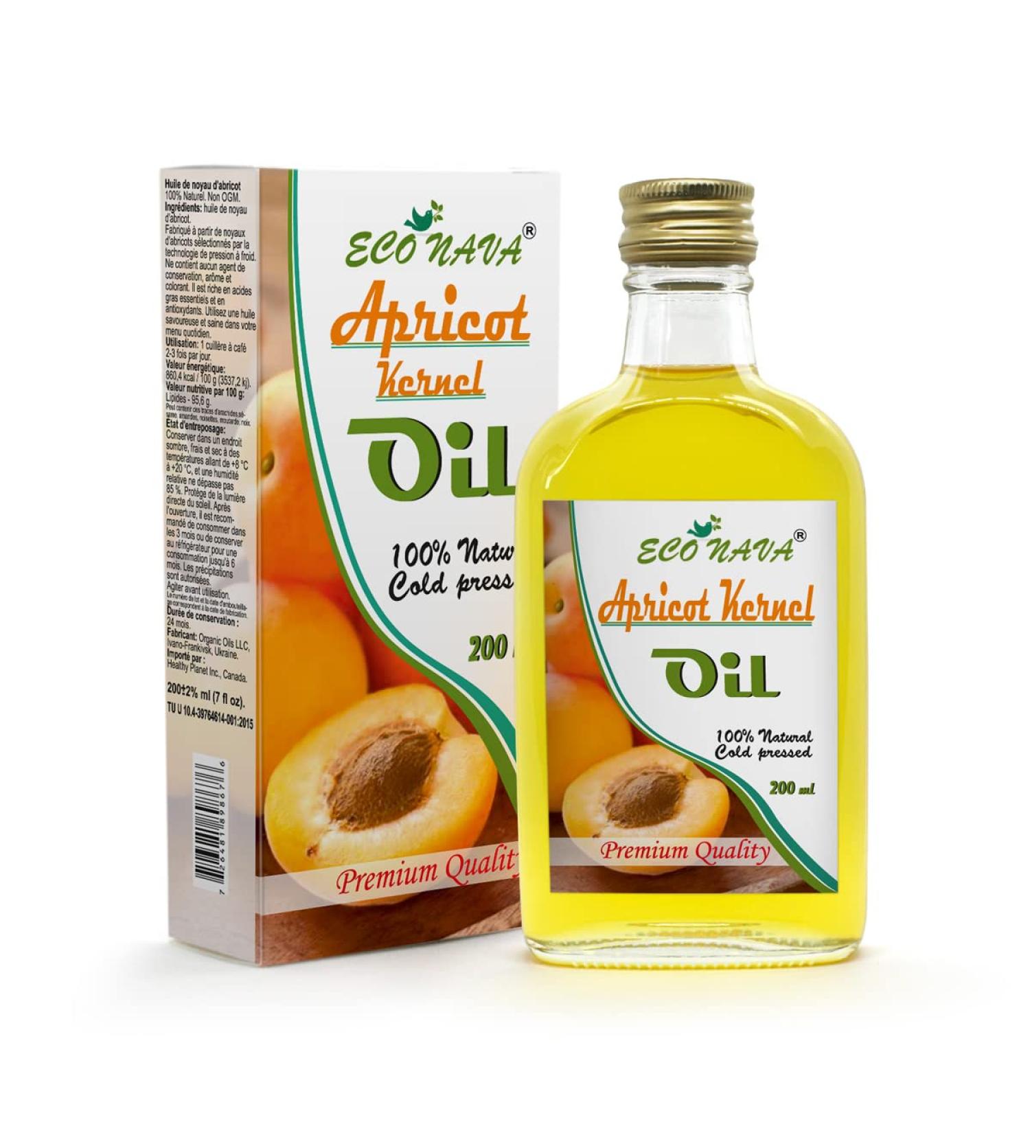 ECO NAVA Apricot Kernel Oil 200 ml - 100% Natural Cold Pressed, Vegan, Premium Grade for Cooking, Salads, Hair, Face & Skin | 6.8 oz - Buy Online on SooperMarket.com