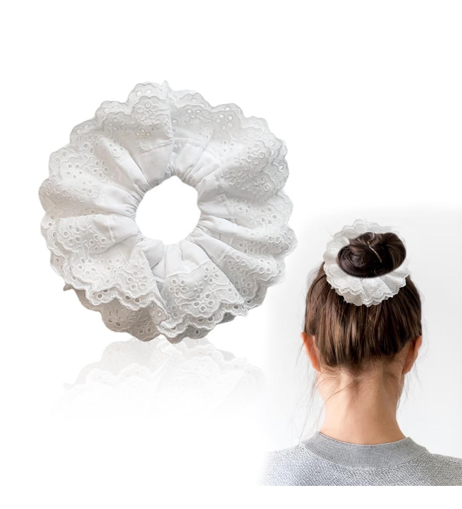 JEKUGOT Large White Lace Scrunchies for Women - Soft Elastic Hair Bands Thick Hair Ties Bobbles Ponytail Holders - Lolita Bulk Scrunchie Accessories for Ladies & Girls - Buy Online on SooperMarket.com