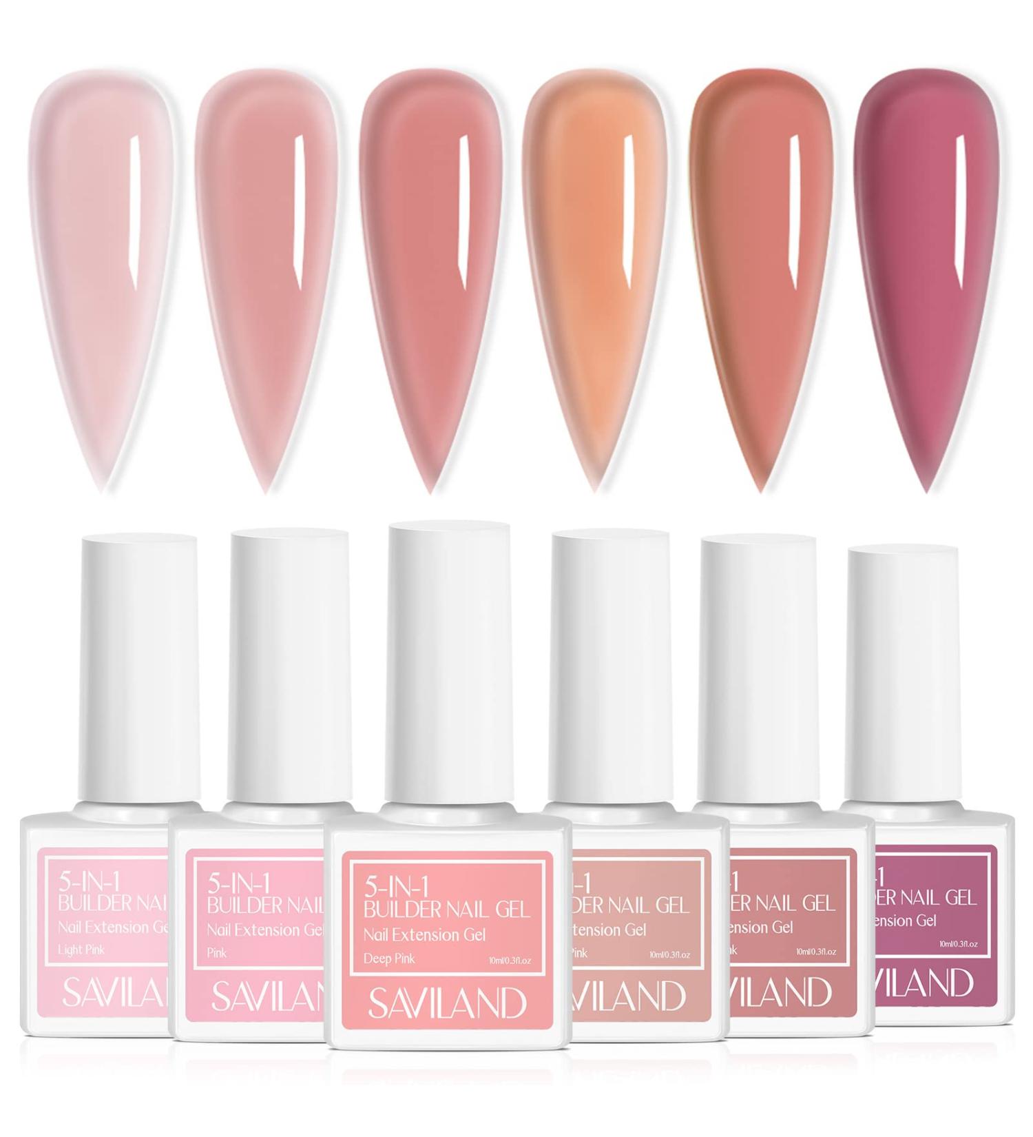 Saviland 5-in-1 Builder Nail Gel Set - Sheer Pink Color, 6pcs 10ML Nail Extension & Strengthening Gel in a Bottle - Hard Gel for Nail Repair - Gift Box Set for Ladies - Buy Online on SooperMarket.com
