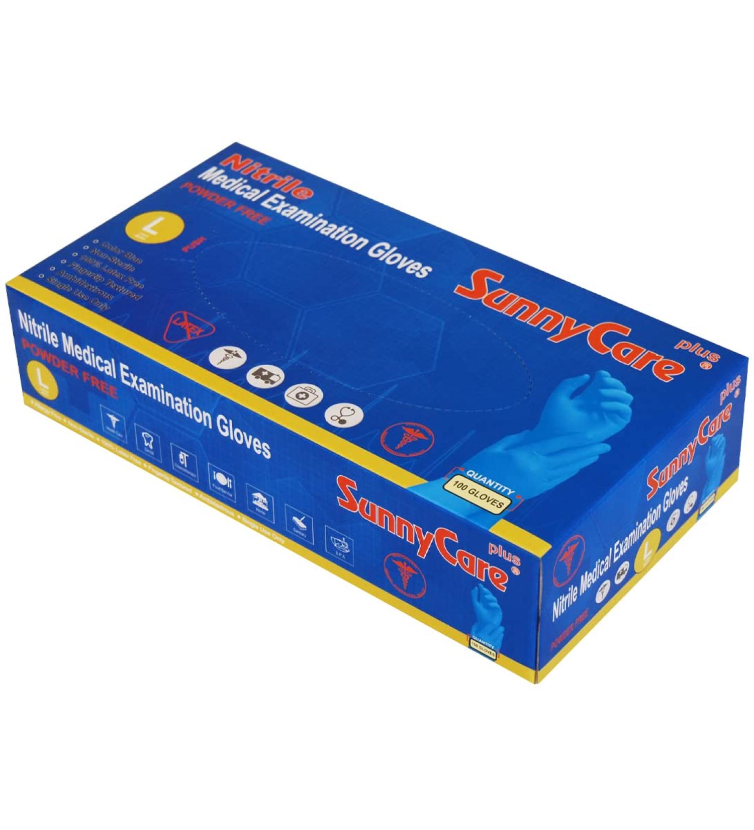 100Pcs SunnyCare 8203 Blue Nitrile Medical Exam Gloves Powder Free Chemo-Rated (Non Vinyl Latex) 100/box Size: Large