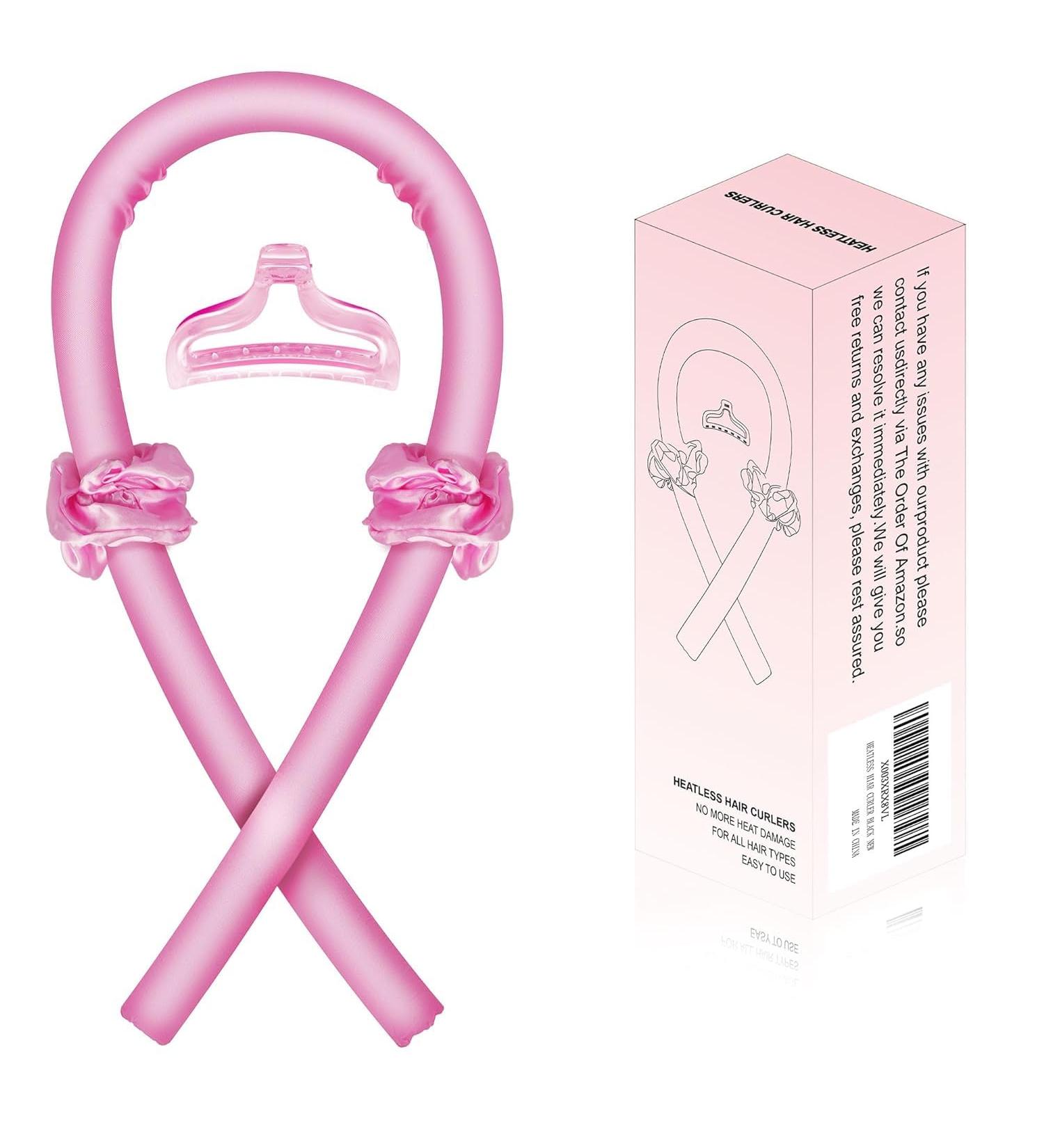Satin Heatless Hair Curler Hair Rollers for Heatless Curls with Hair Claw Clip Soft Rubber Heatless Curling Rod Headband Heatless Curling Set for Sleep in Overnight (Pink) - Buy Online on SooperMarket.com