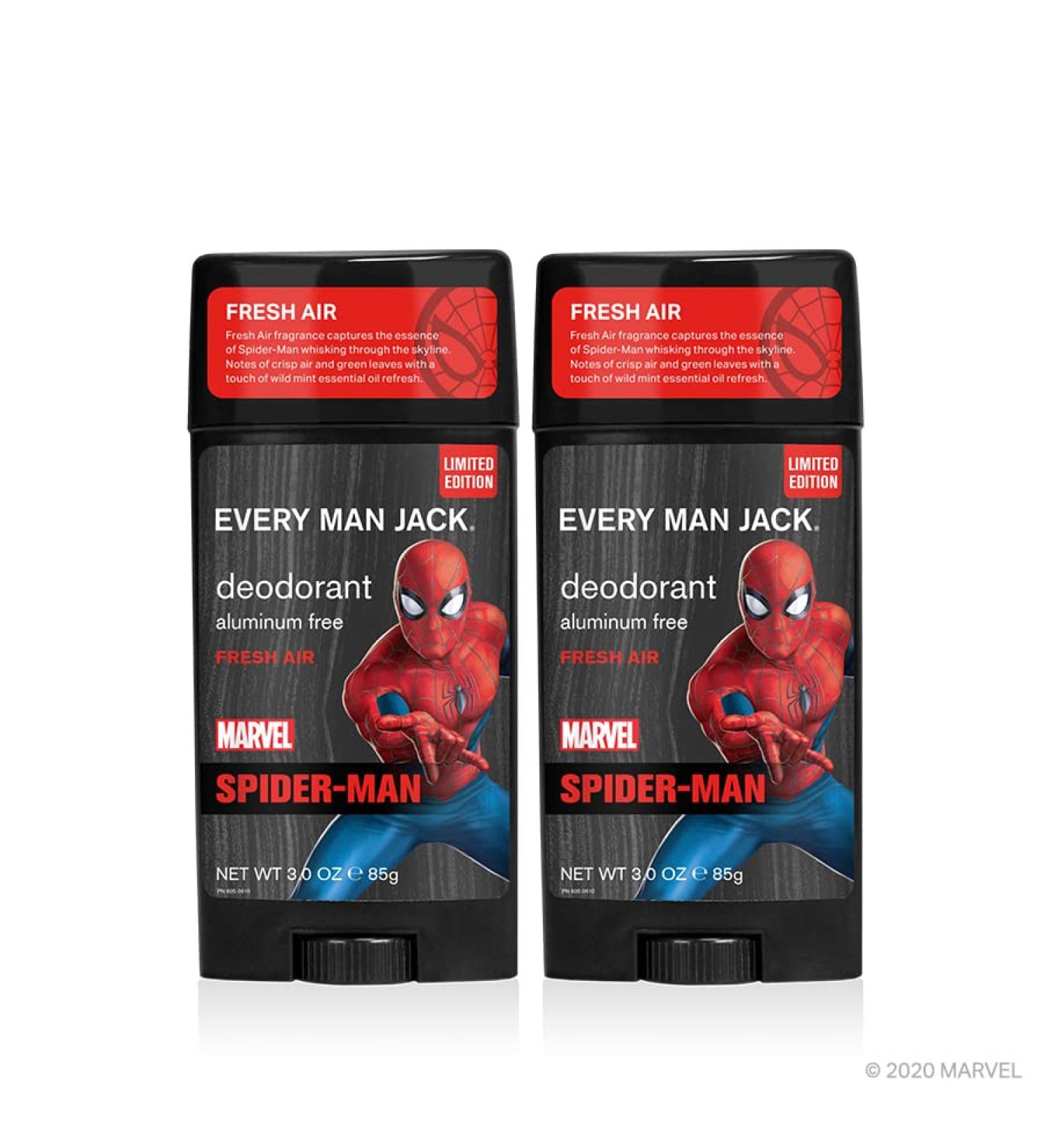 Every Man Jack Marvel Spider-Man Deodorant Twin Pack - 3oz x 2 Sticks | Aluminum-Free, Parabens-Free, Phthalate-Free, Dye-Free | Certified Cruelty Free - Buy Online on SooperMarket.com