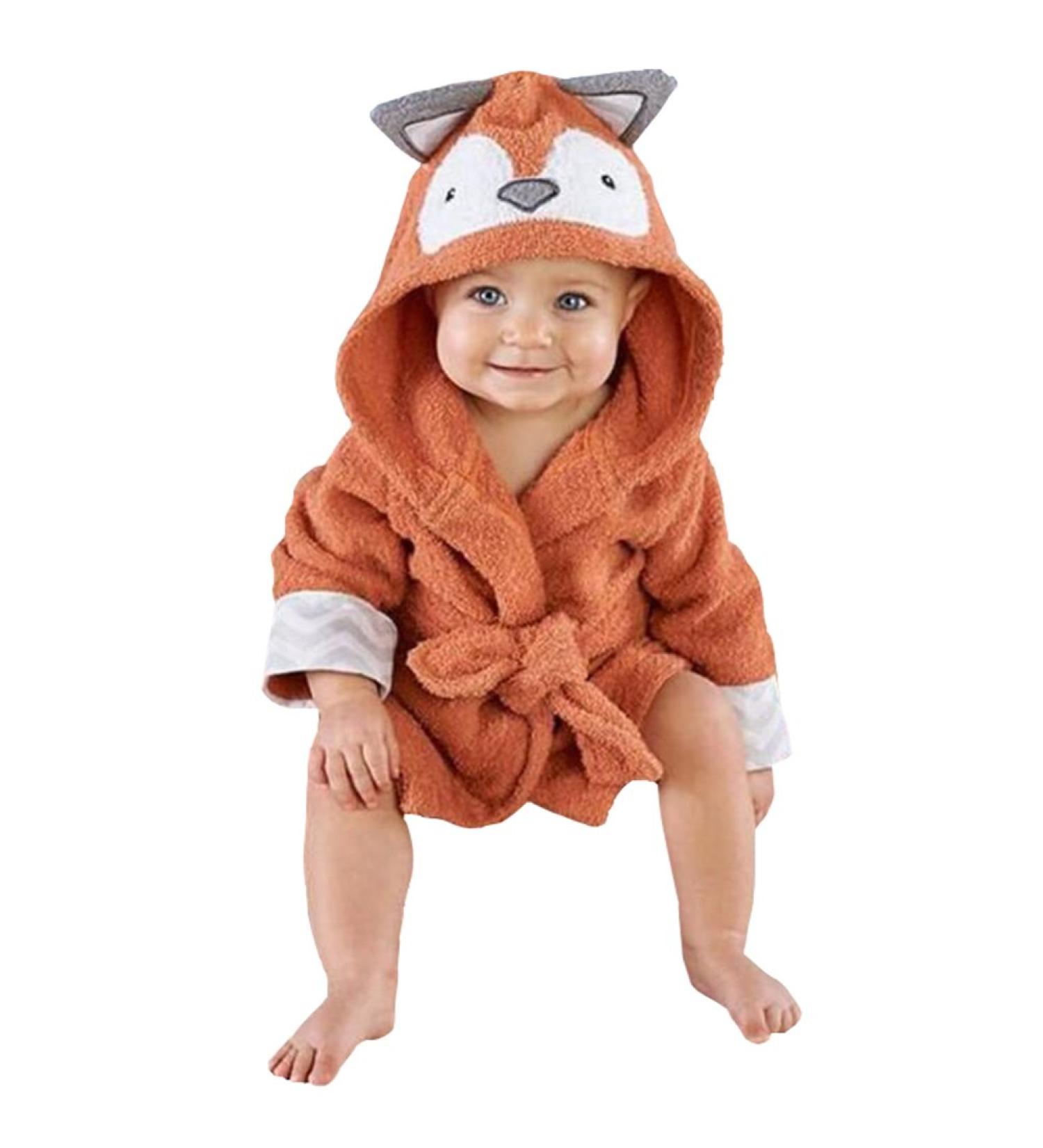 CuteOn Unisex Baby Kids Cartoon Animal Flannel Hooded Bathrobe Pajamas Nightwear - Cozy Fox Design for Infants & Toddlers | International Shipping Available - Buy Online on SooperMarket.com