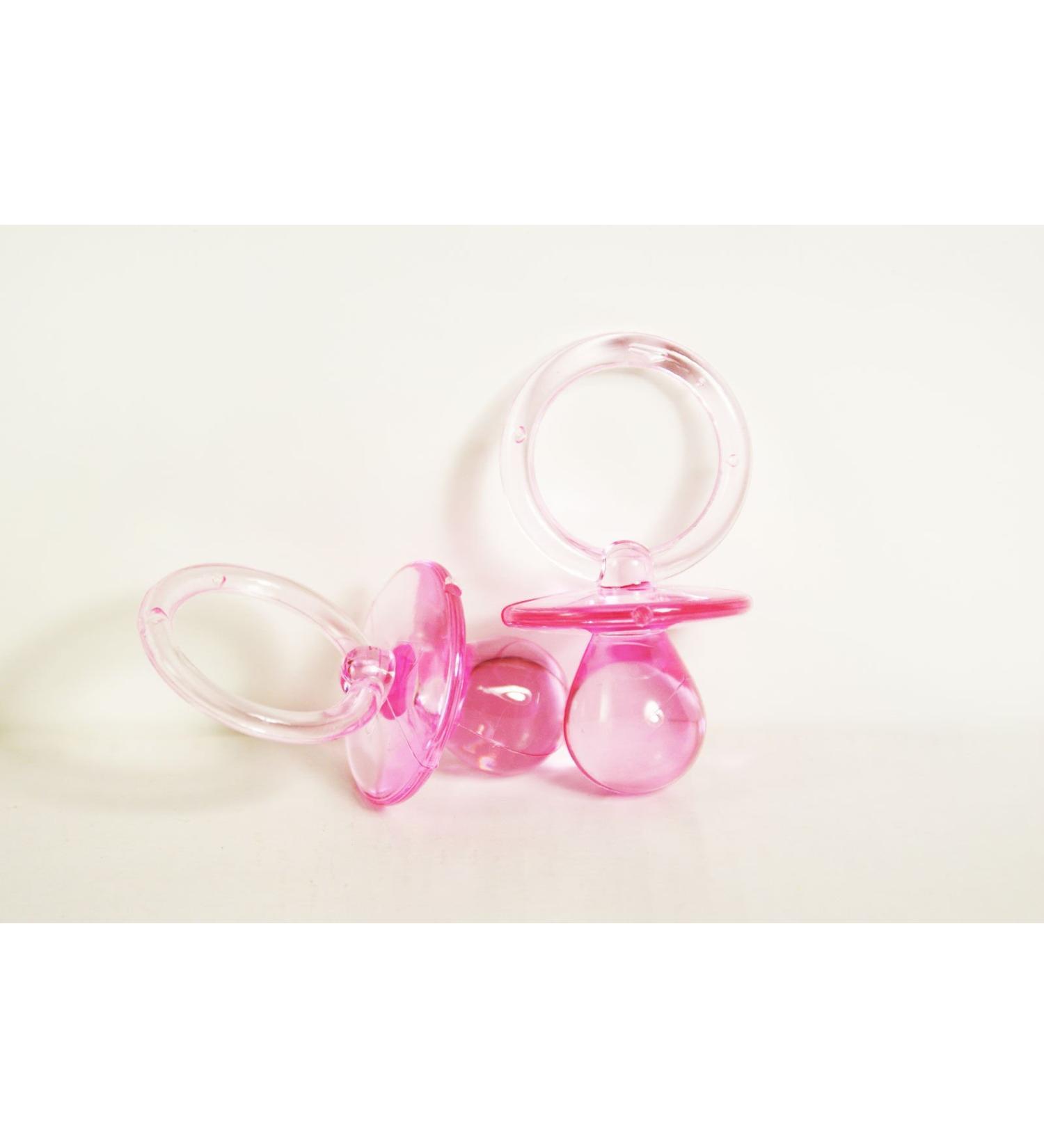Small Pink Acrylic Baby Pacifiers to Decorate Baby Shower Favors - 144 Pieces - Size: 1/2 X 3/4