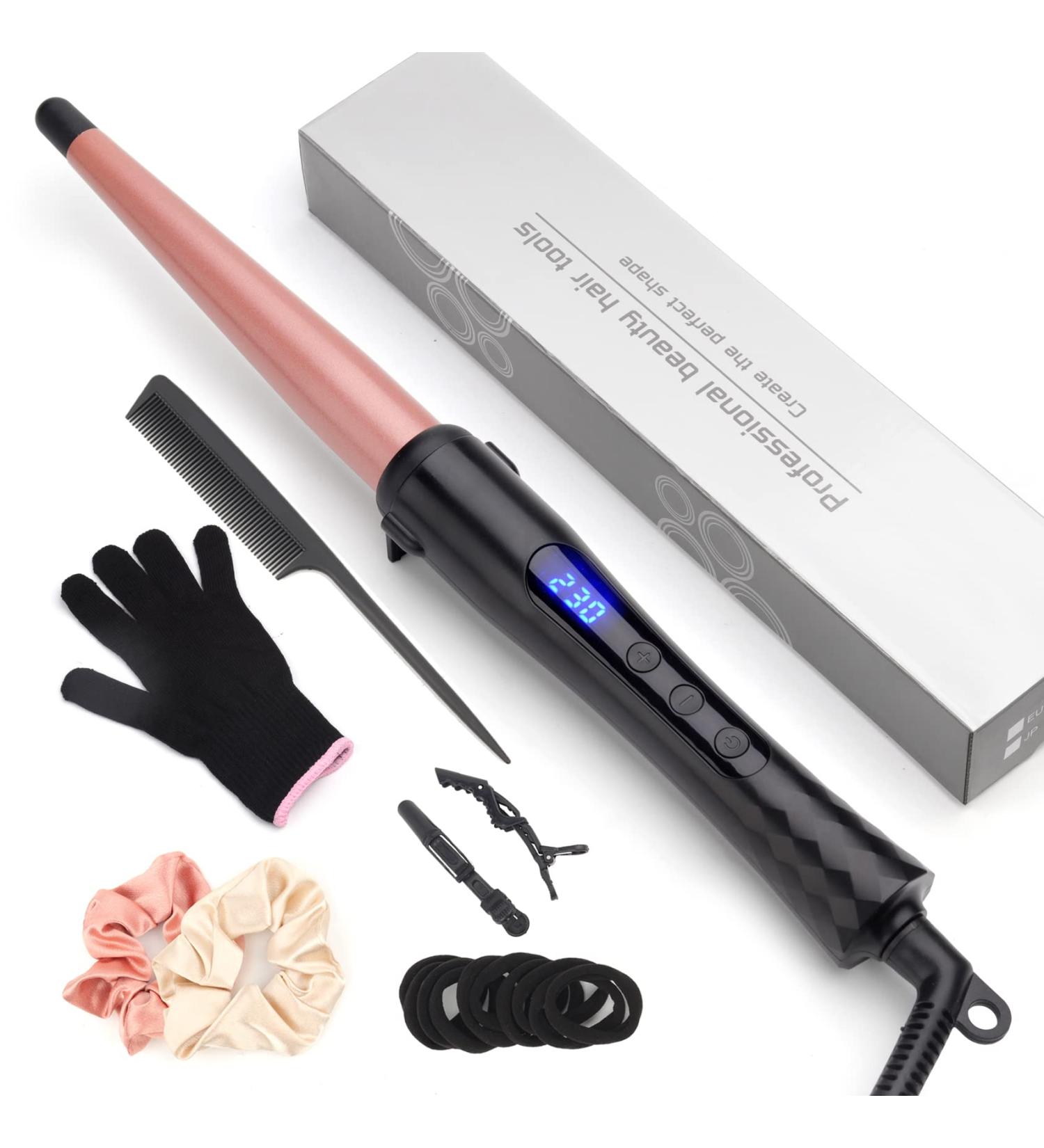 Curling Wand 13-25MM Curling Tongs Tapered Curling Iron with Adjustable Temperature Professional Hair Curler with Glove Dual Voltage - Buy Online on SooperMarket.com