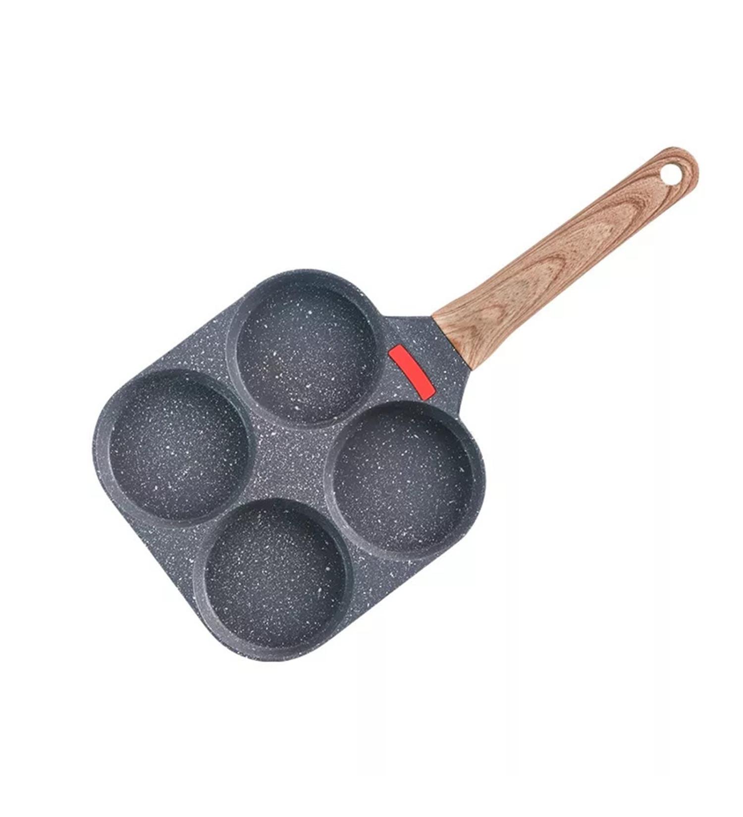 DELURA Saucepan 4 Holes Egg Frying Pan Multifunction Hamburger Steak Pan Wooden Handle Cooking Pan Cooking Utensils Wok - Buy Online on SooperMarket.com