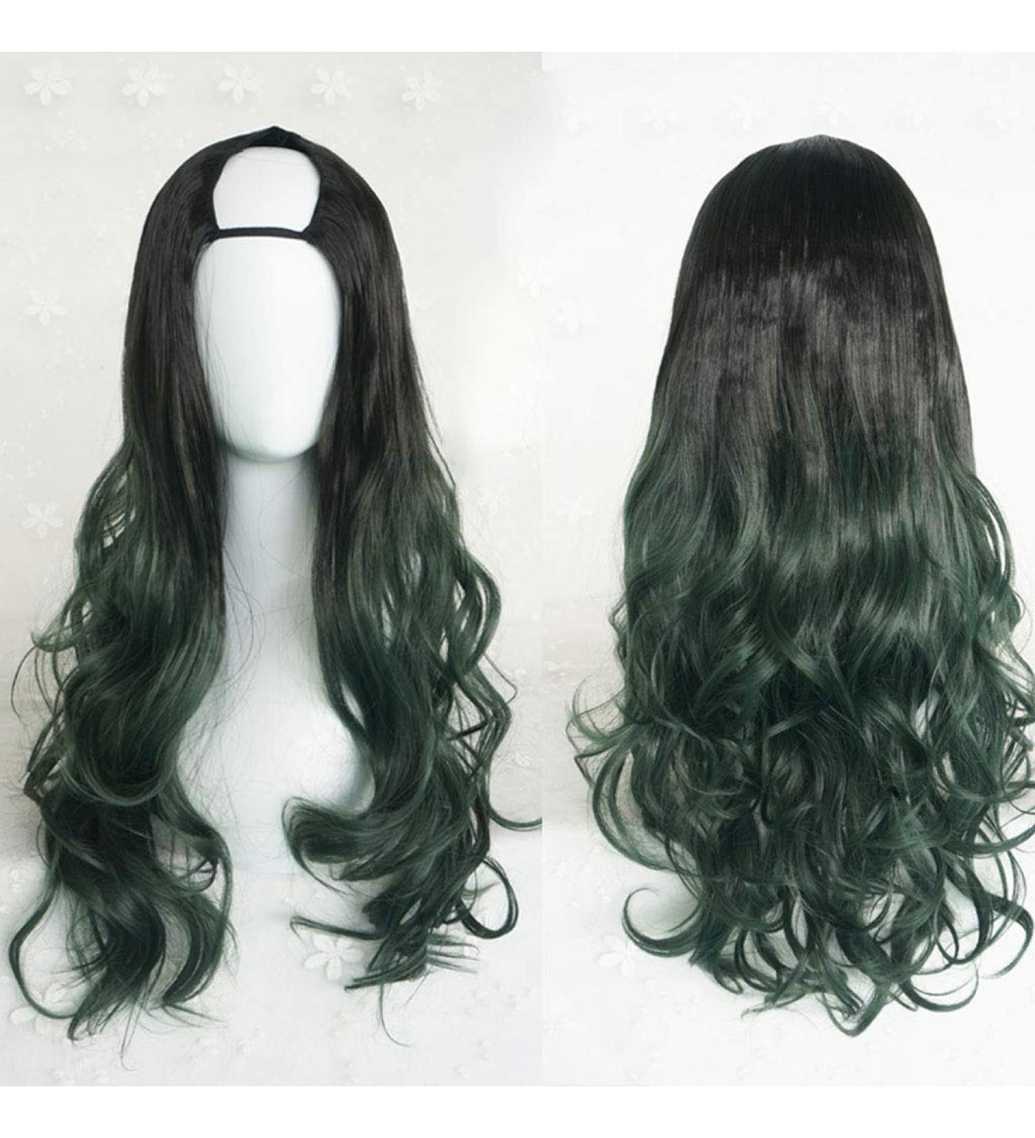 GJBXP Harajuku Fashion Long Wavy Curly U-Shaped Wigs | Heat Resistant Ombre Mixed Dark Roots | 28inches Synthetic Fiber for Girls - Buy Online on SooperMarket.com