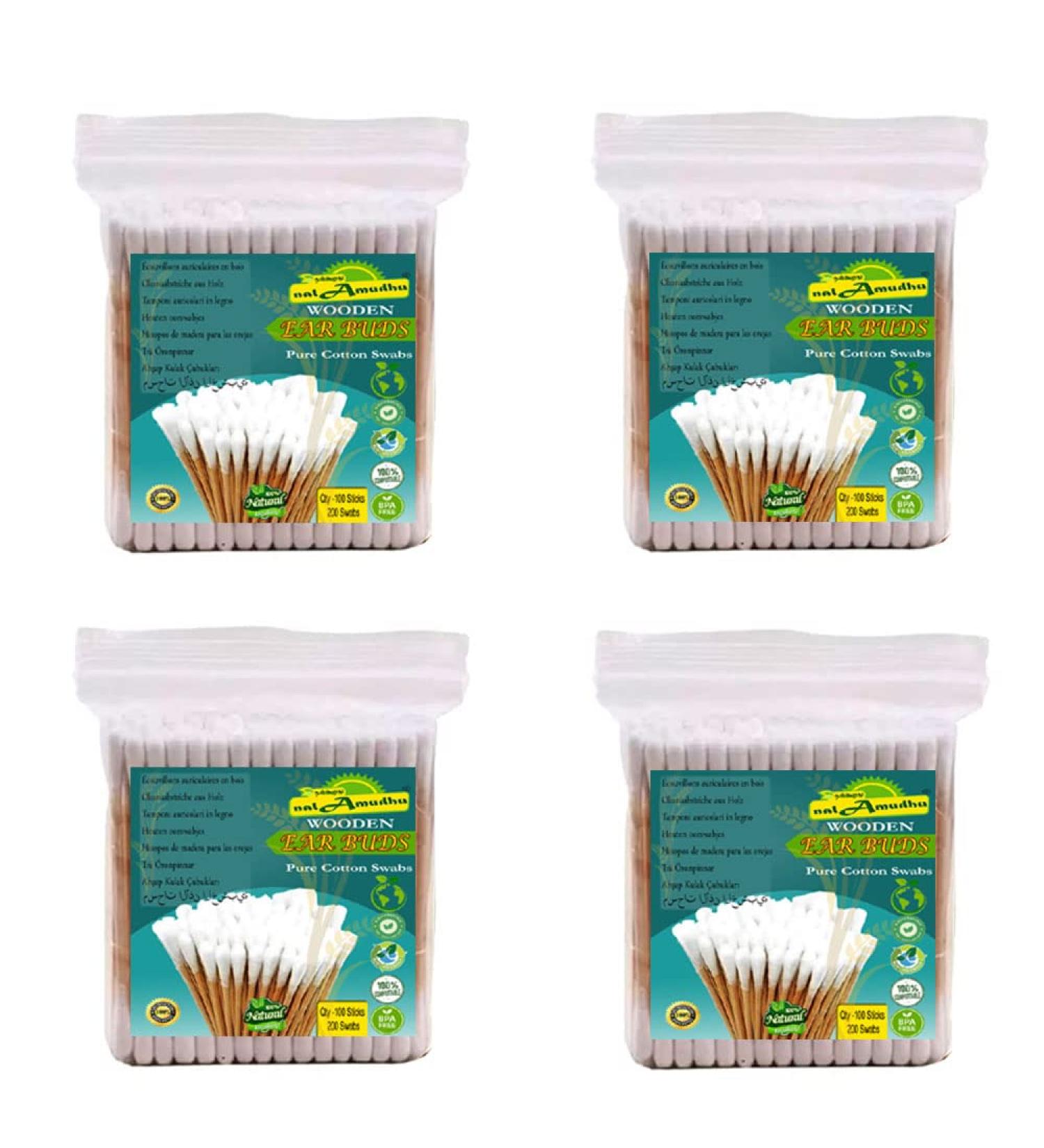 400 Count Biodegradable Wooden Cotton Swabs | Organic Double Tipped Ear Buds for Ear Wax Removal Crafts & Cleaning - Buy Online on SooperMarket.com