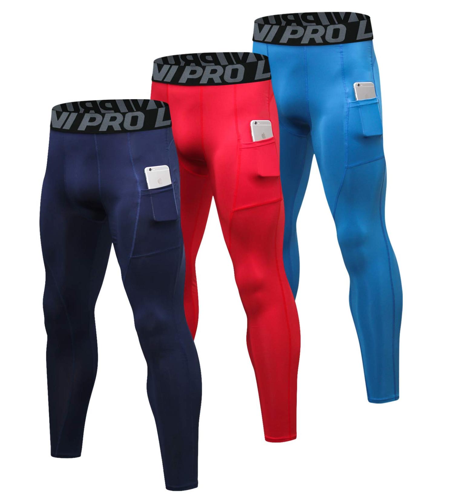Men's Compression Pants - Breathable Sports Leggings for Jogging & Gym | LNJLVI Red/Navy/Blue - Buy Online on SooperMarket.com
