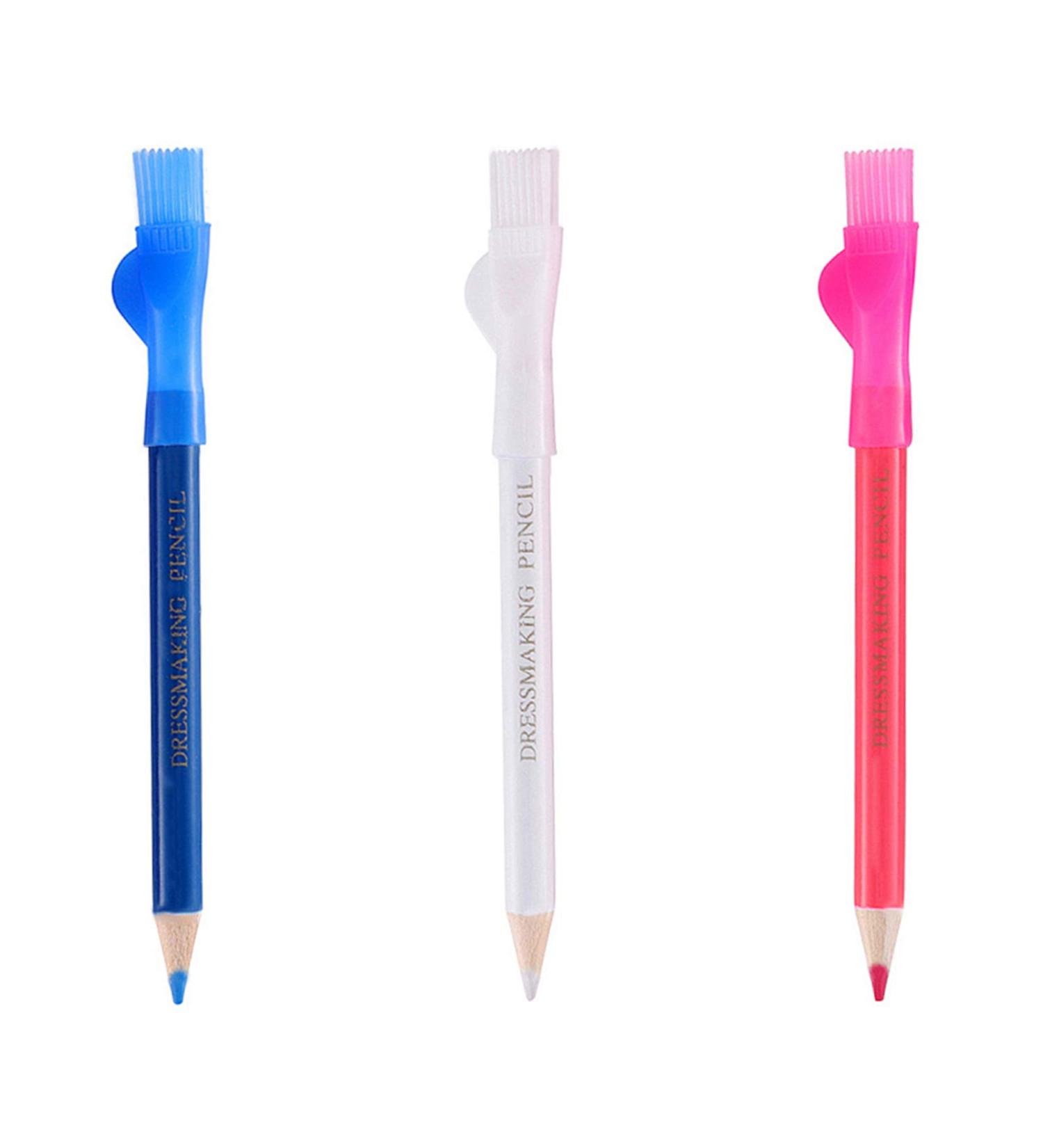 3-Piece Sewing Fabric Pencils Set - Water Soluble Tailor Marking Tools with Brush Cap (White, Blue, Red) - Buy Online on SooperMarket.com